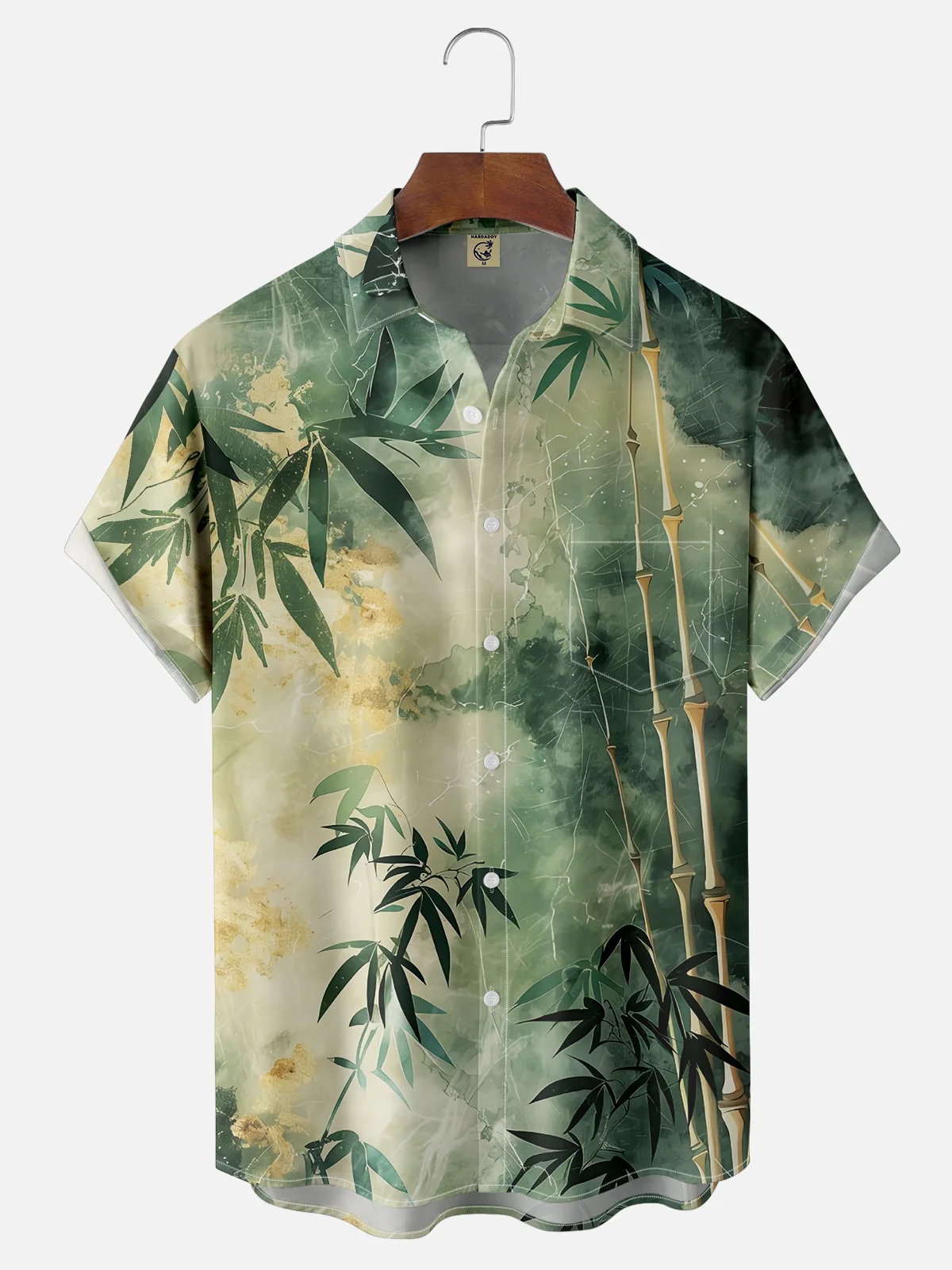 Moisture Wicking Plants Gradient Bamboo Forest Chest Pocket Casual Shirt