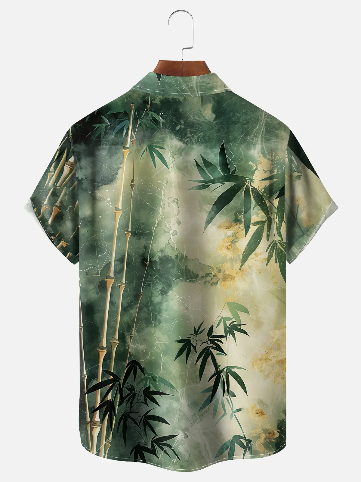 Moisture Wicking Plants Gradient Bamboo Forest Chest Pocket Casual Shirt