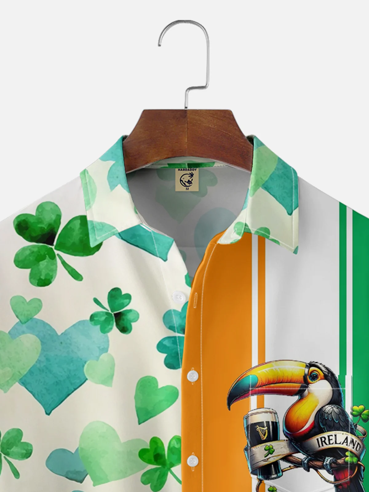 Moisture-wicking St. Patrick's Day Toucan Beer Clover Irish Green Chest Pocket Bowling Shirt