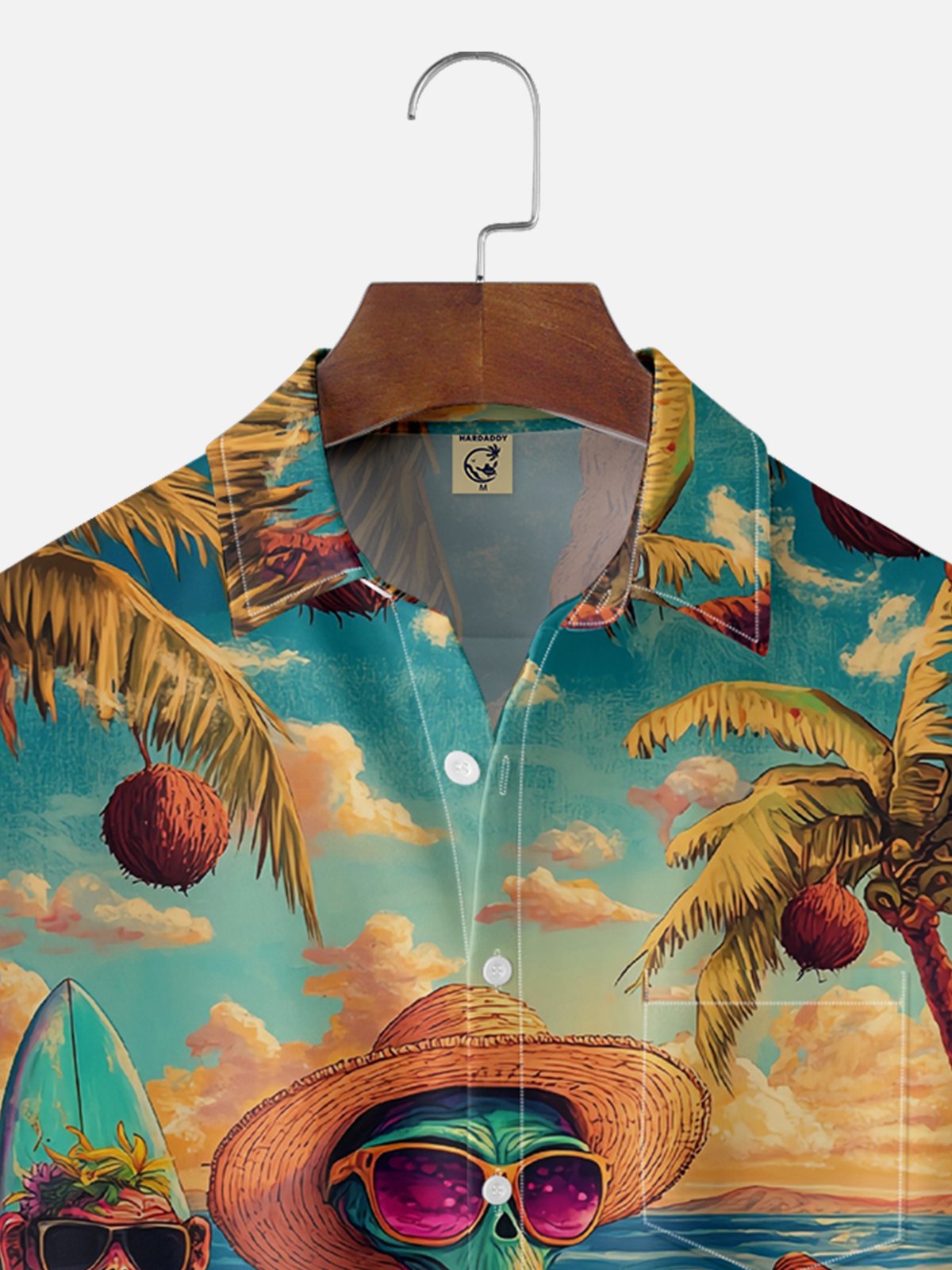 Moisture Wicking Tropical Seascape Plants Alien Chest Pocket Hawaiian Shirt