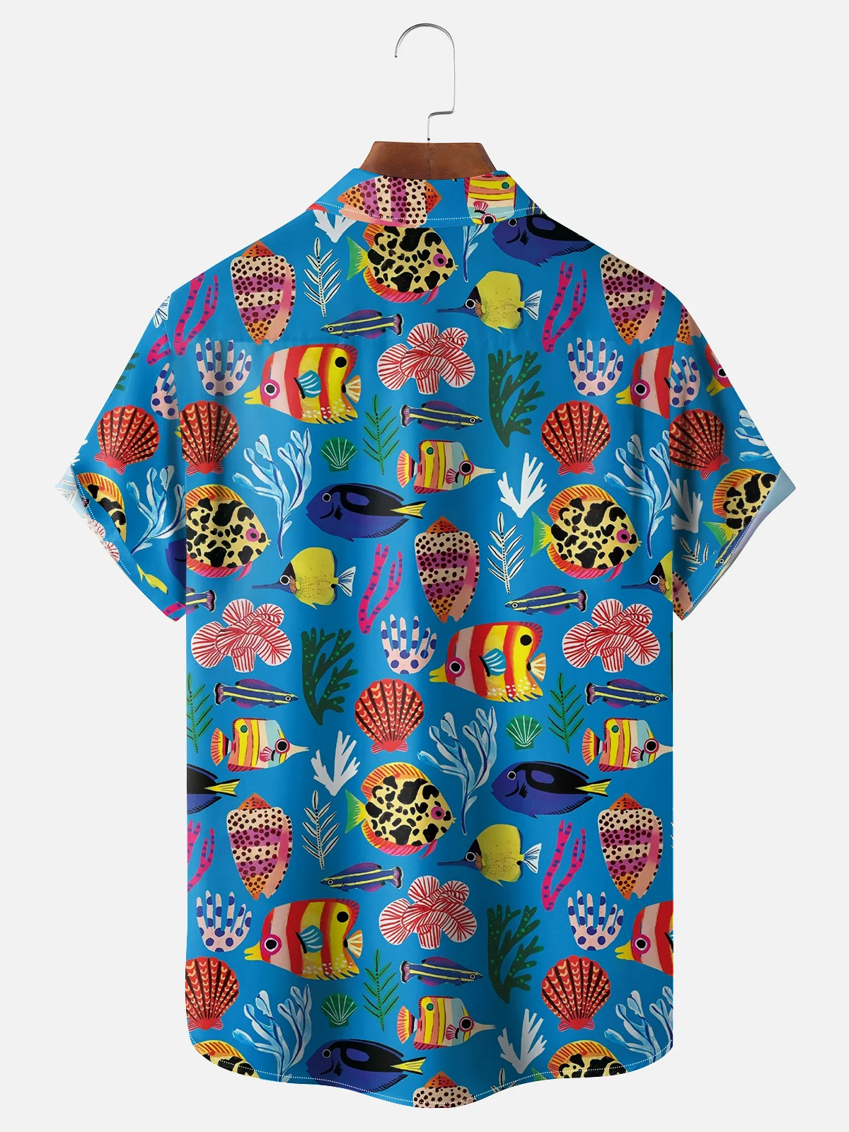 Moisture Wicking Ocean World Fish Chest Pocket Casual Shirt