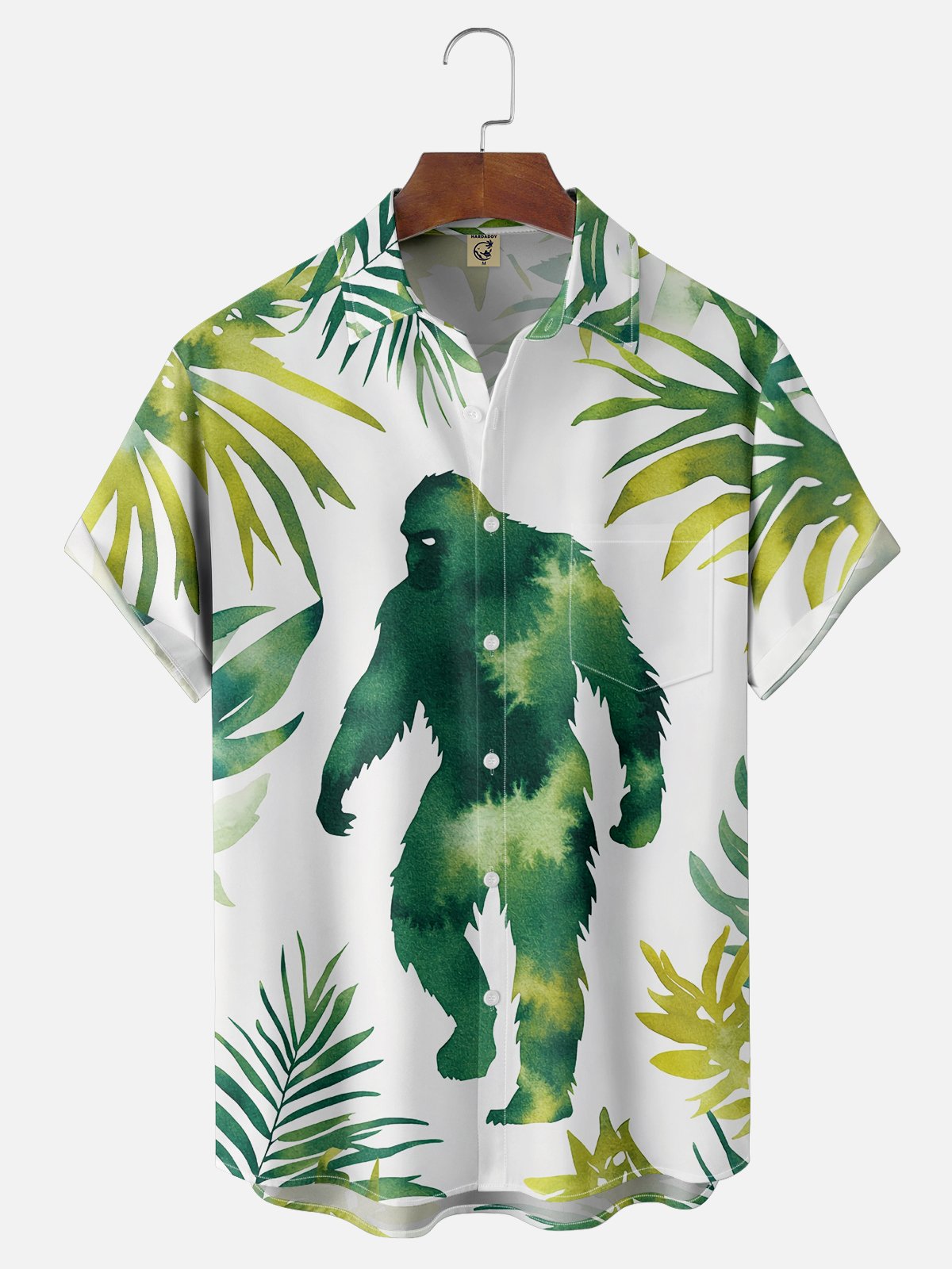 Moisture Wicking Plants Bigfoot Chest Pocket Hawaiian Shirt