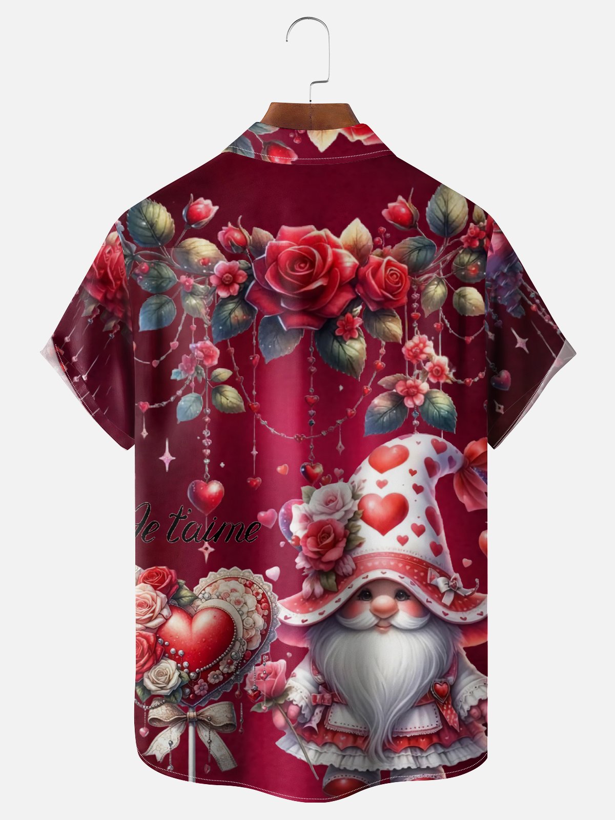 Moisture Wicking Valentine's Day Heart Gnome Chest Pocket Hawaiian Shirt