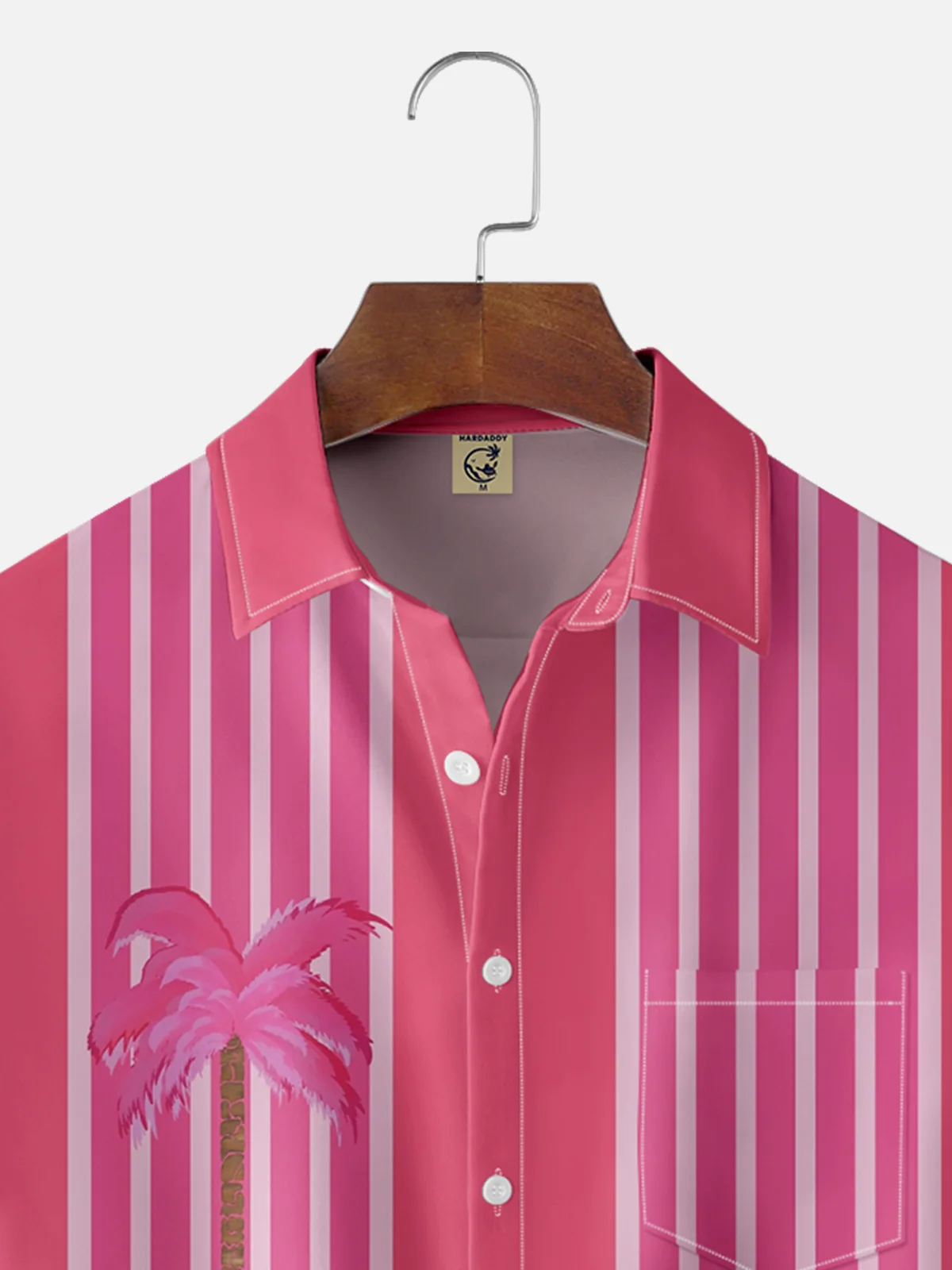 Moisture Wicking Stripes Coconut Tree Chest Pocket Bowling Shirt