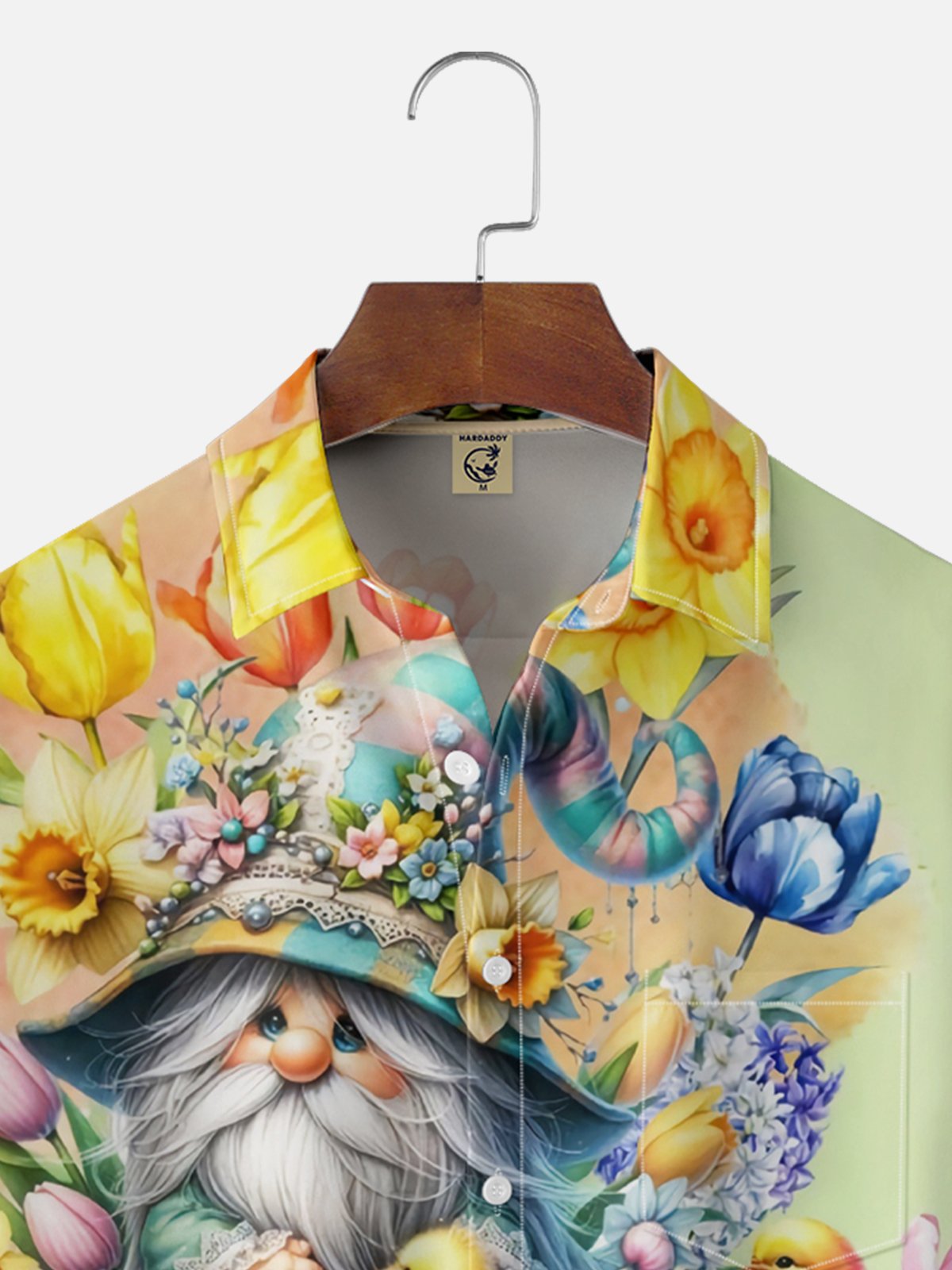 Moisture Wicking Easter Egg Gnome Chest Pocket Hawaiian Shirt