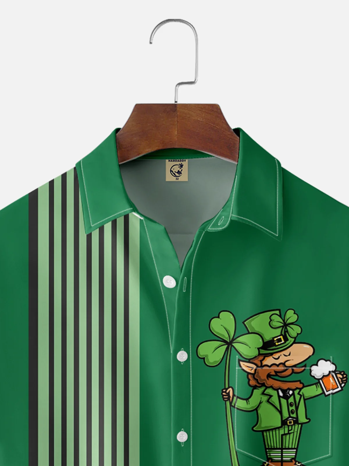 Moisture Wicking St. Patrick's Day Shamrock Gnome Chest Pocket Bowling Shirt