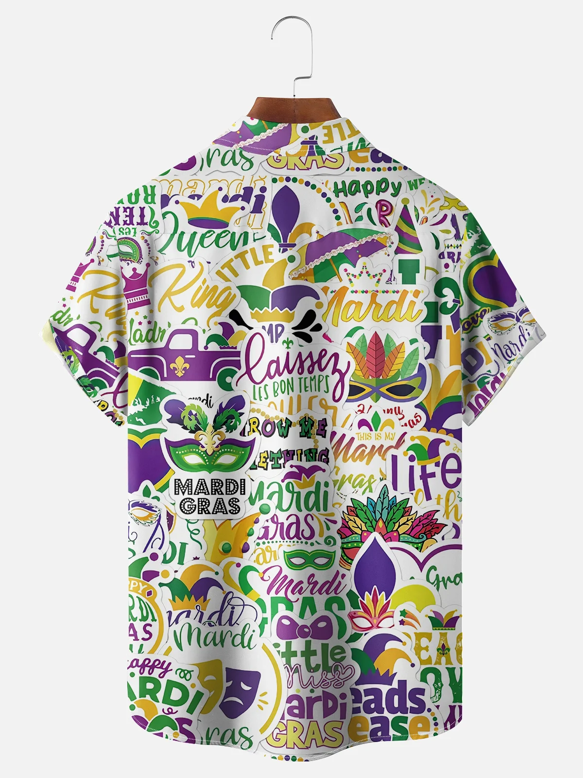 Moisture-wicking Mardi Gras Text Lettering Mask Chest Pocket Casual Shirt