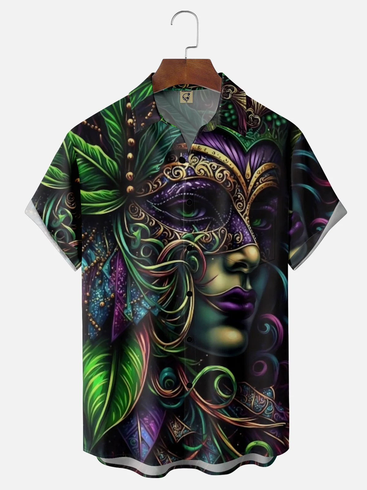 Moisture-wicking Mardi Gras Art Mask Chest Pocket Casual Shirt