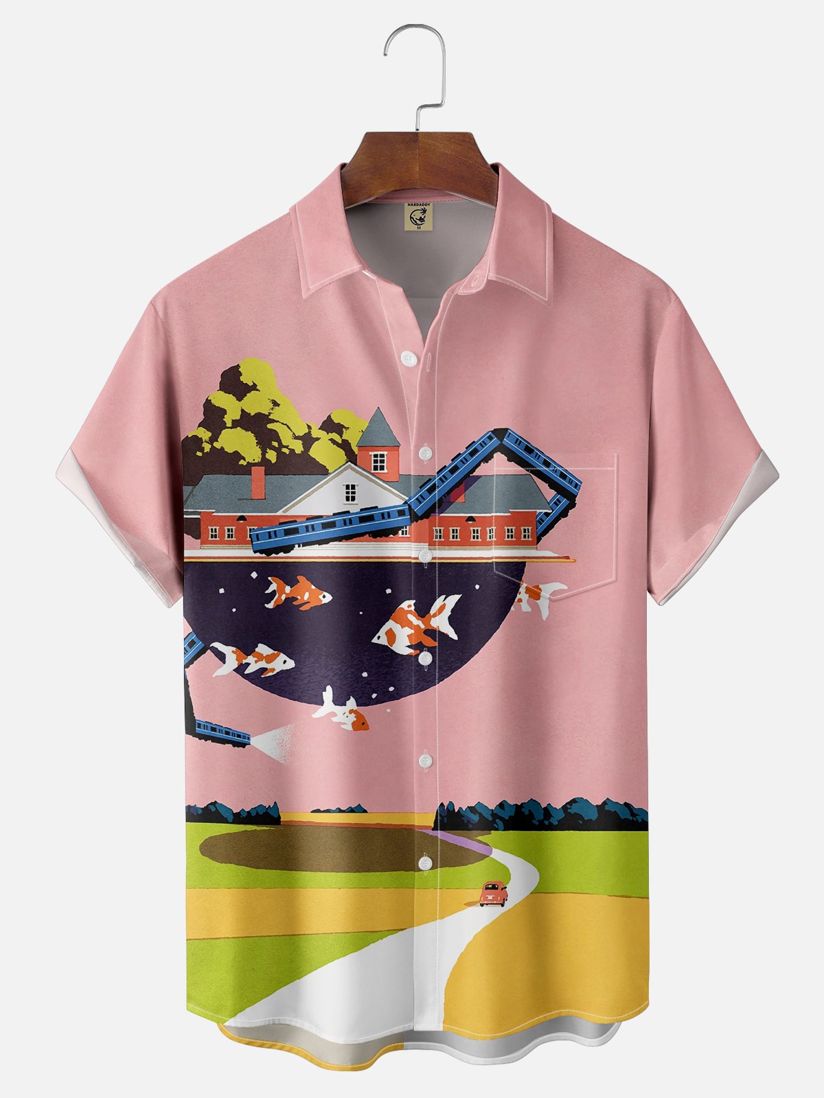 Moisture-wicking Train Goldfish Fun Pattern Chest Pocket Casual Shirt