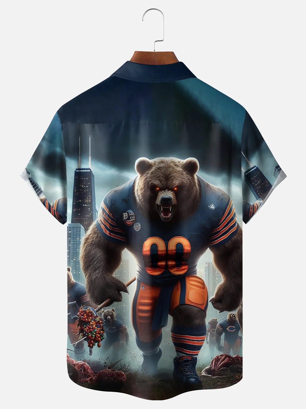 Moisture-wicking Chicago Football Art Brown Bears Chest Pocket Casual Shirt