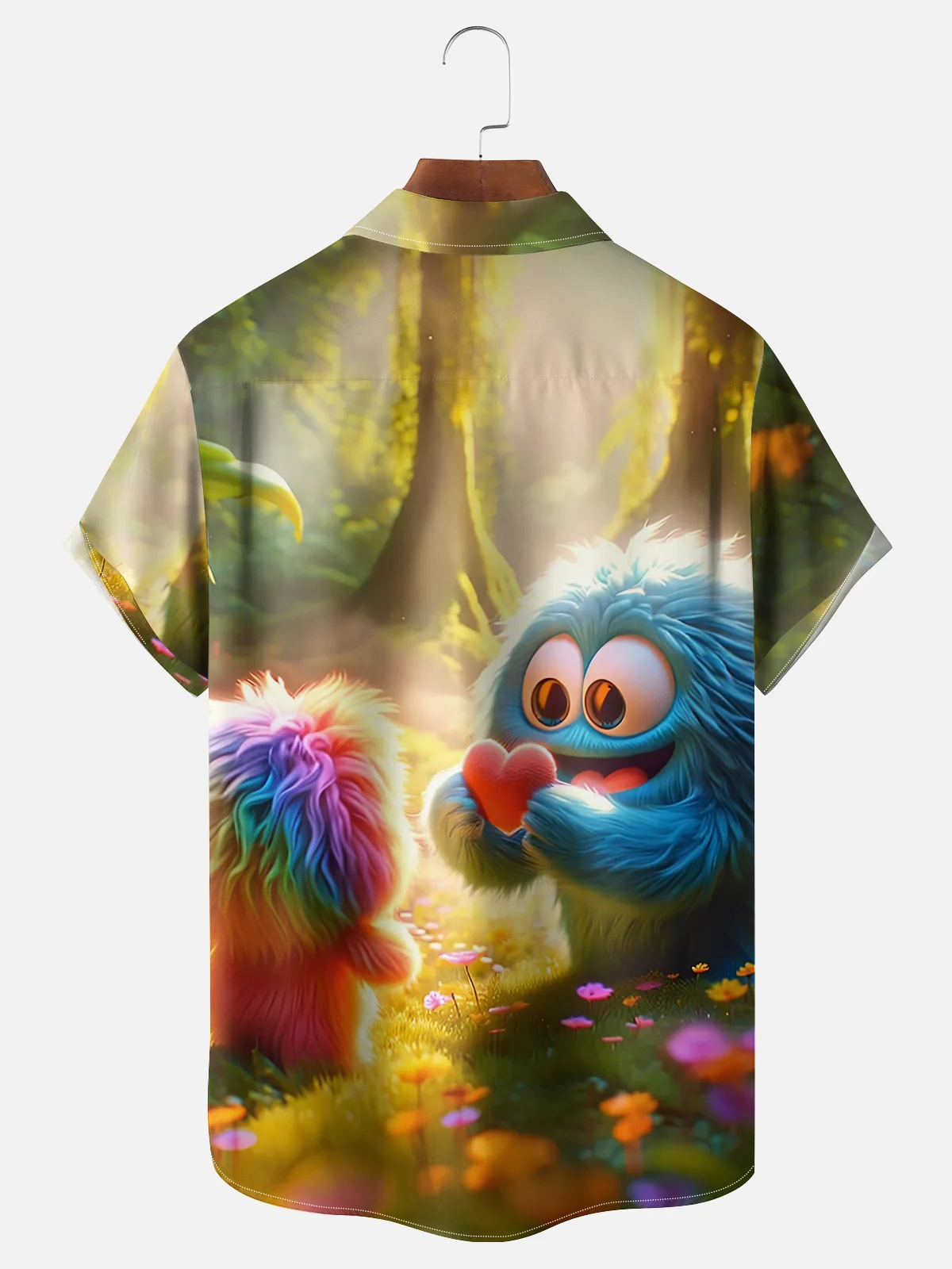 Moisture-wicking Valentine's Day Monster Heart Art Chest Pocket Casual Shirt