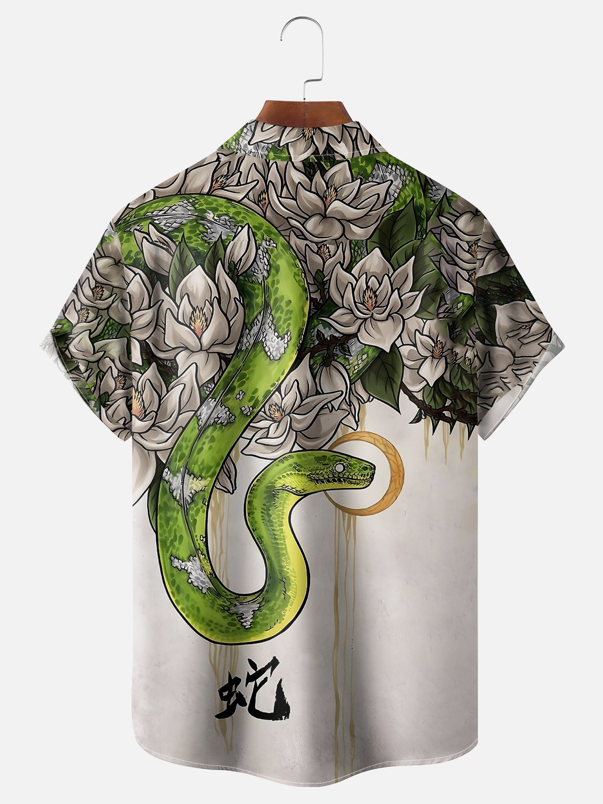 Moisture-wicking Lunar New Year Snake Art Chest Pocket Hawaiian Shirt