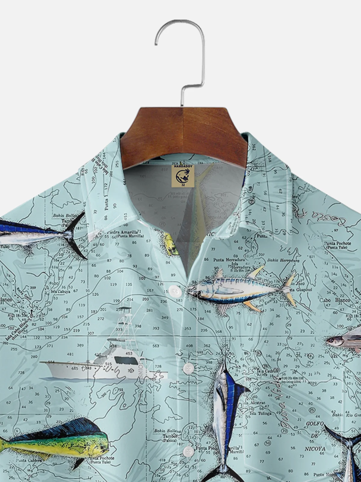 Moisture-wicking Ocean Fish Map Art Chest Pocket Hawaiian Shirt