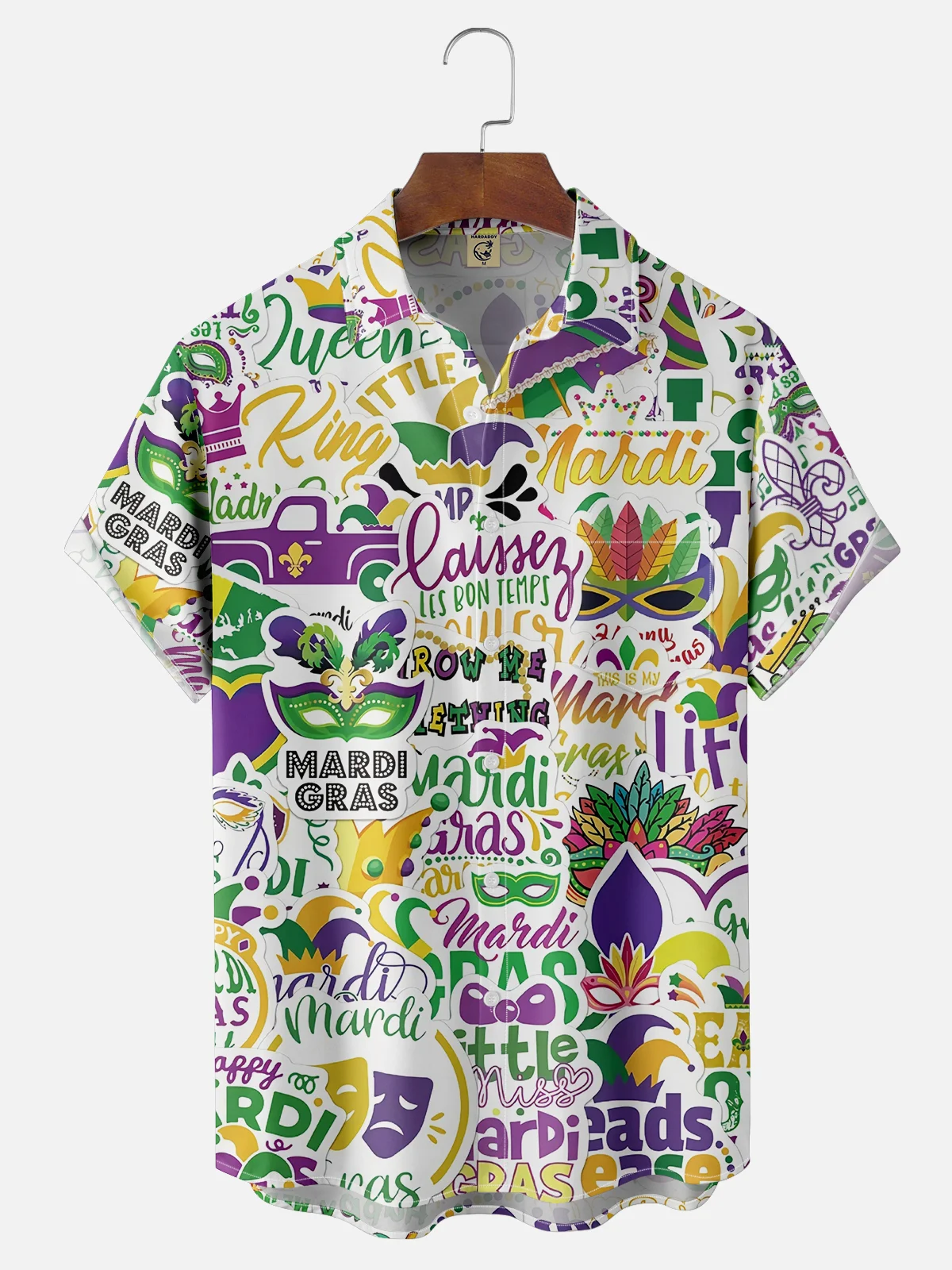 Moisture-wicking Mardi Gras Text Lettering Mask Chest Pocket Casual Shirt