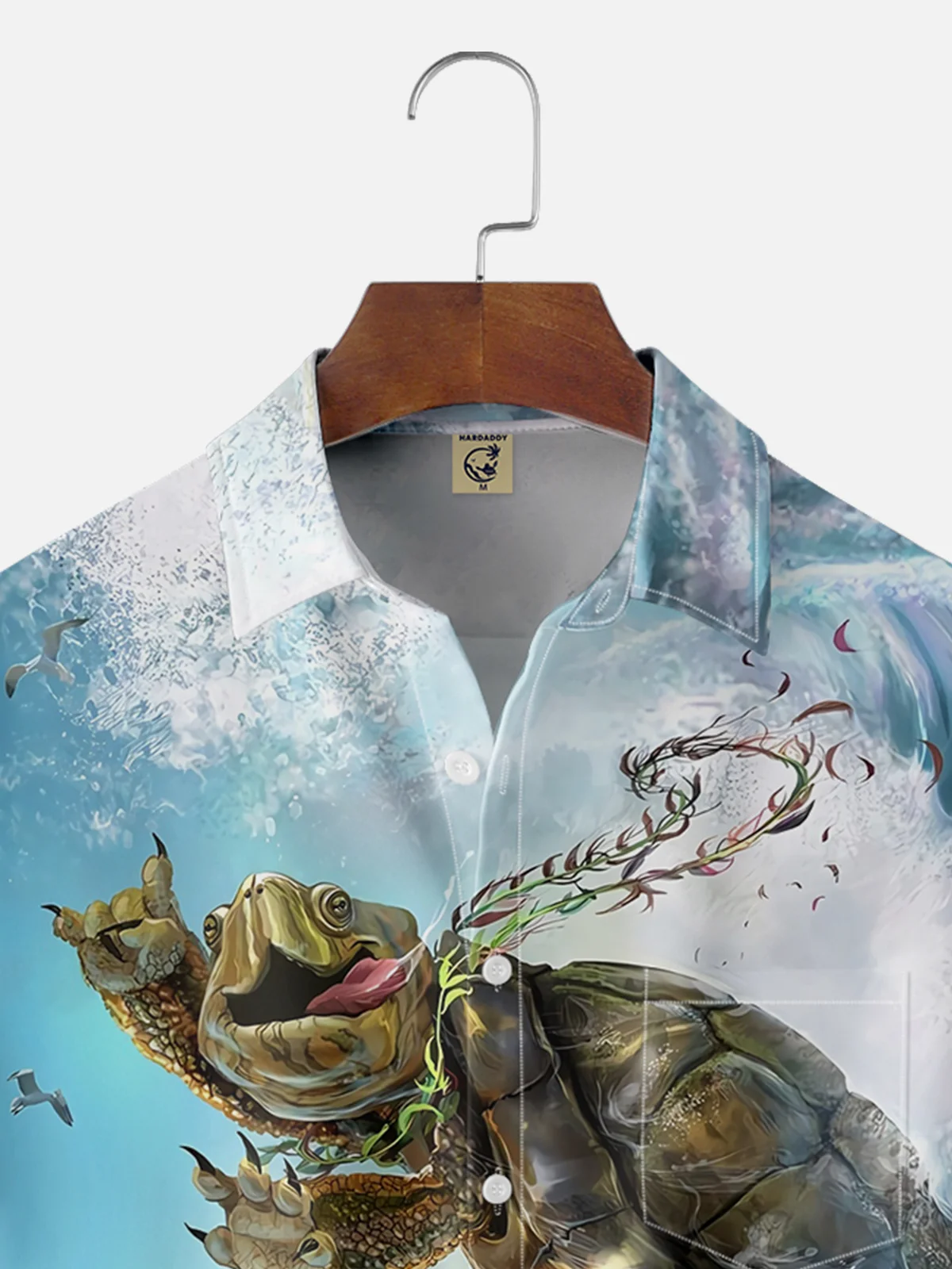 Moisture-wicking Turtle Surfing Art Parody Chest Pocket Hawaiian Shirt