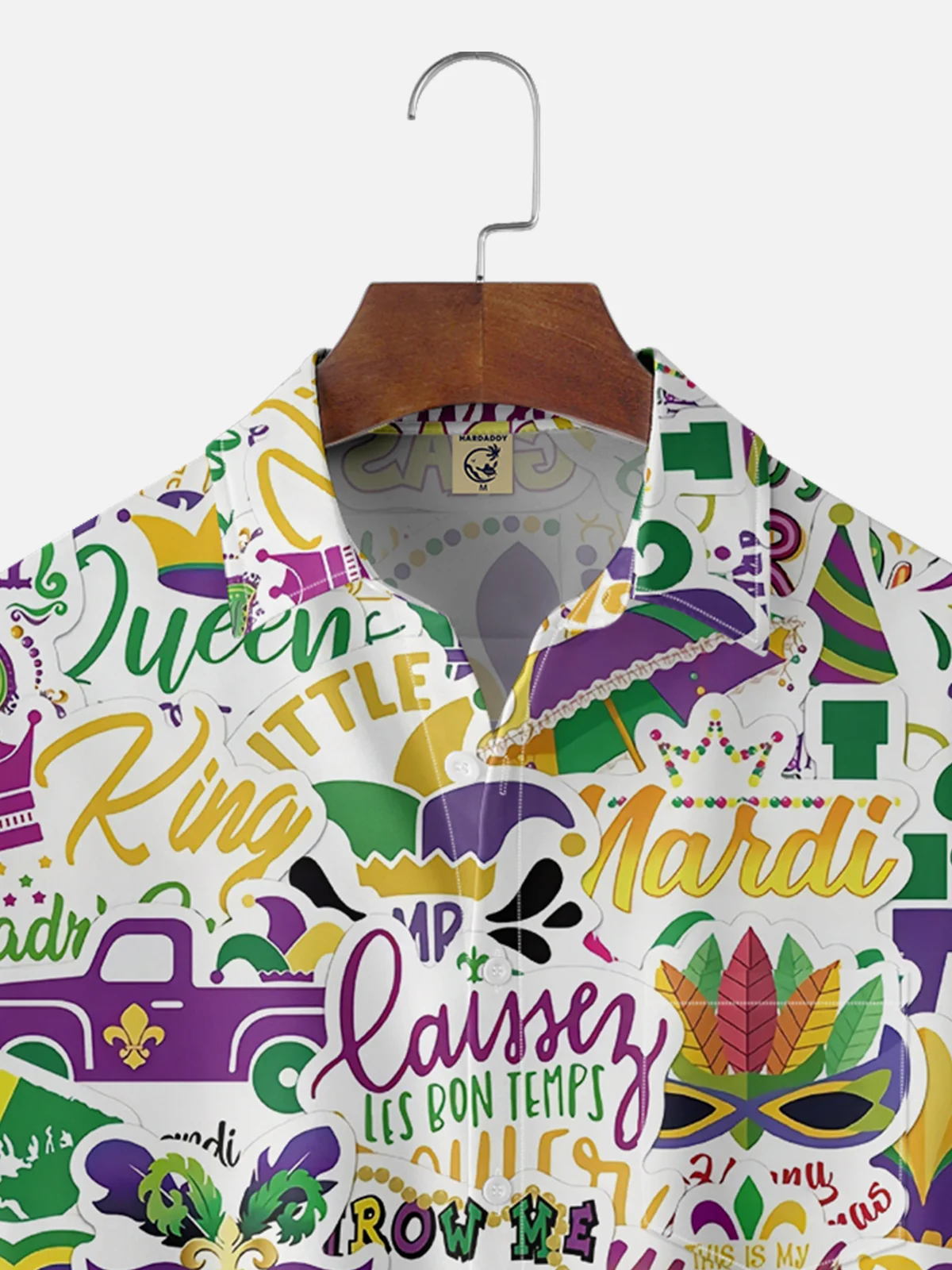 Moisture-wicking Mardi Gras Text Lettering Mask Chest Pocket Casual Shirt