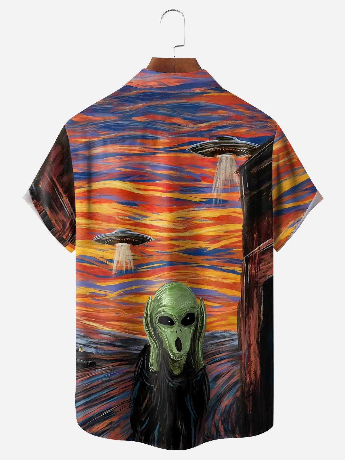 Moisture Wicking UFO Alien Scream Chest Pocket Hawaiian Shirt