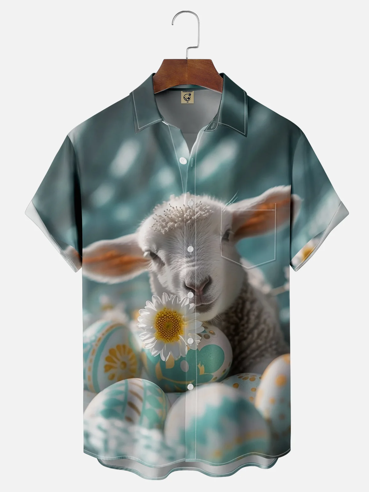 Moisture-wicking Easter Lamb Egg Chest Pocket Casual Shirt