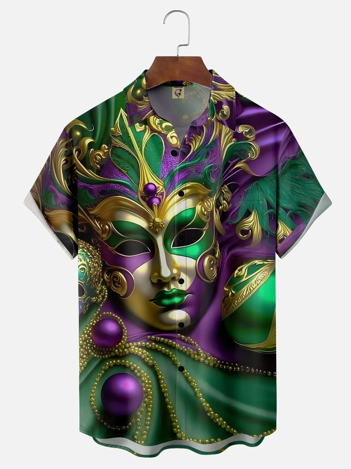 Moisture-wicking Mardi Gras Mask Art Green Purple Chest Pocket Casual Shirt