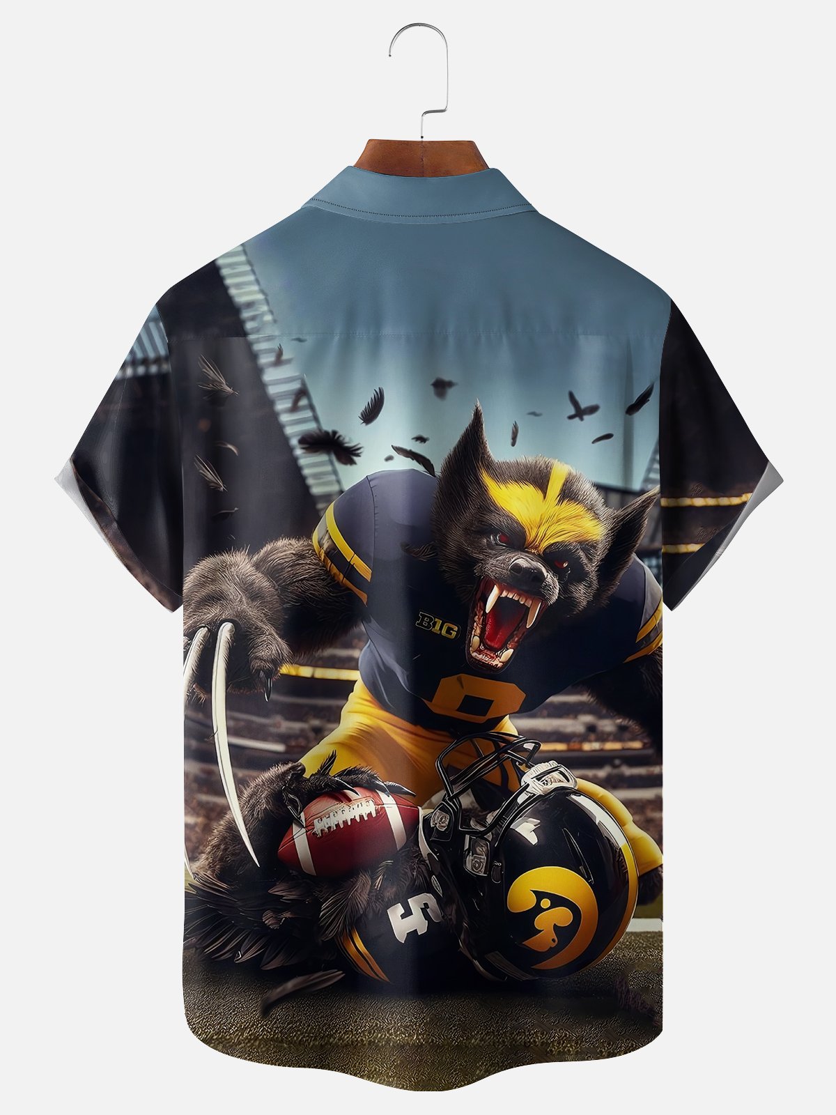 Moisture-wicking Michigan Football Super Wolves Chest Pocket Casual Shirt