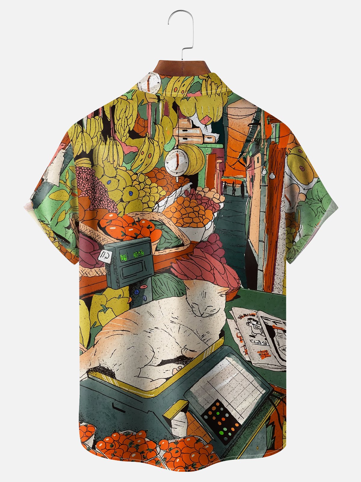 Moisture-wicking Artist Cat Grocery Store Painting Chest Pocket Casual Shirt