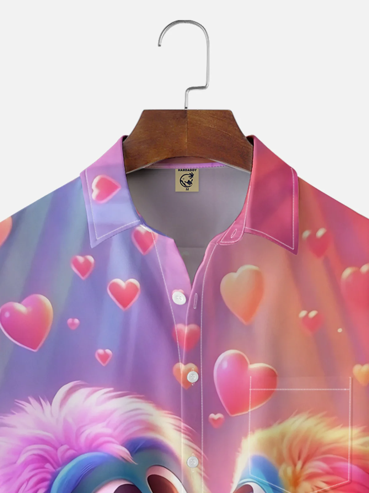 Moisture-wicking Valentine's Day Monster Heart Pink Art Chest Pocket Casual Shirt