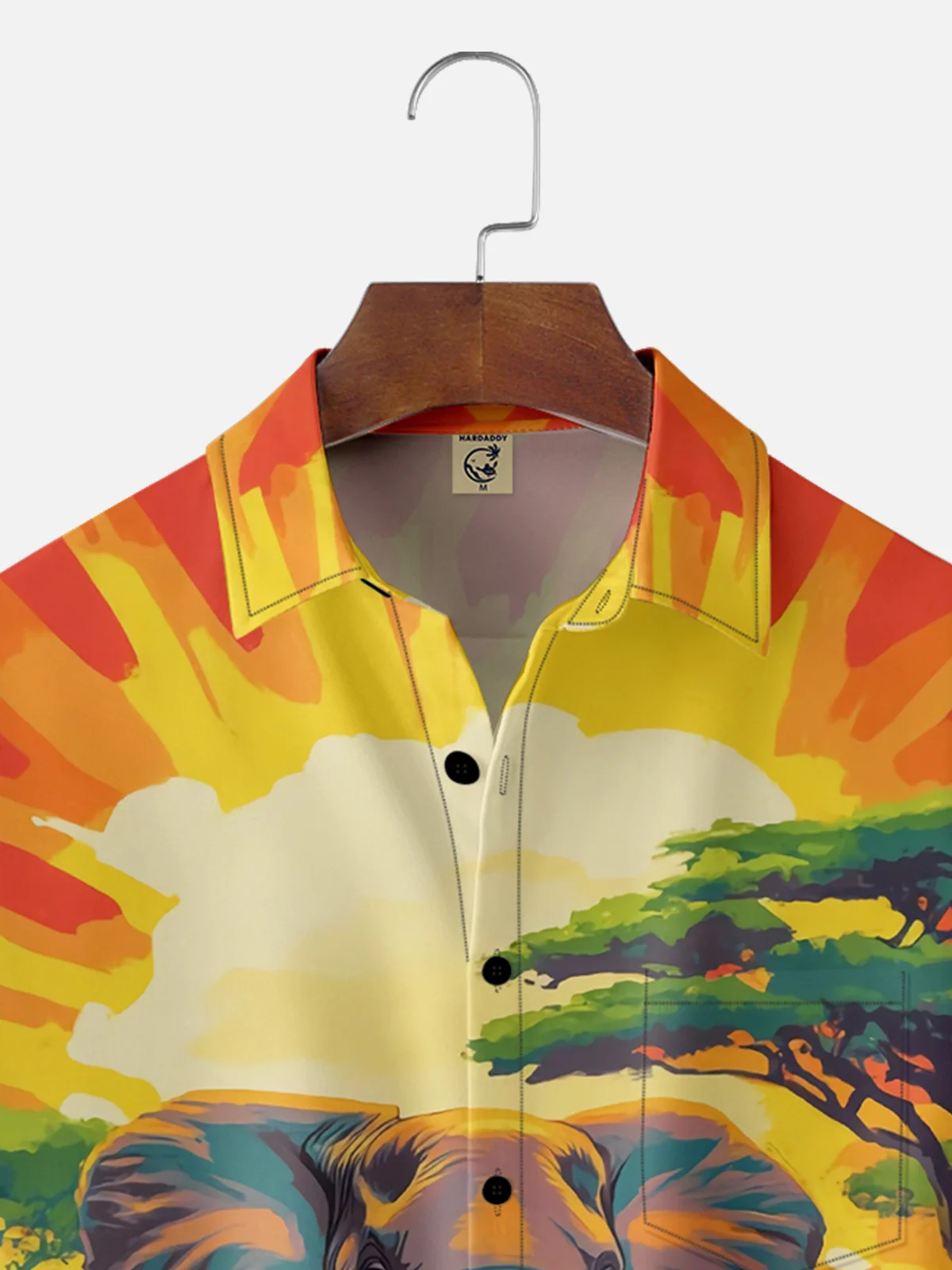 Moisture-wicking Elephant Tree Sunset Chest Pocket Hawaiian Shirt