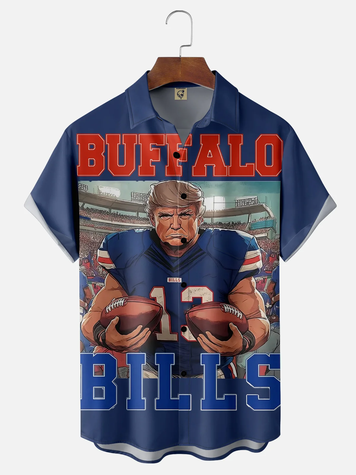 Moisture-wicking Trump New York State American Football Art Buffalo Chest Pocket Casual Shirt