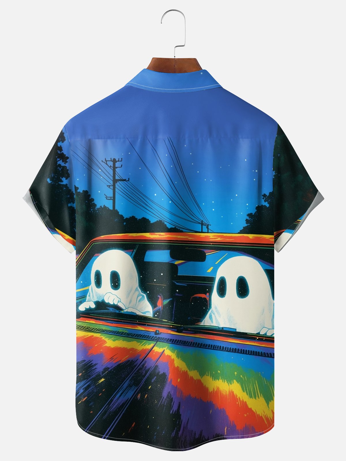 Moisture Wicking Rainbow Ghost Road Bike Chest Pocket Casual Shirt