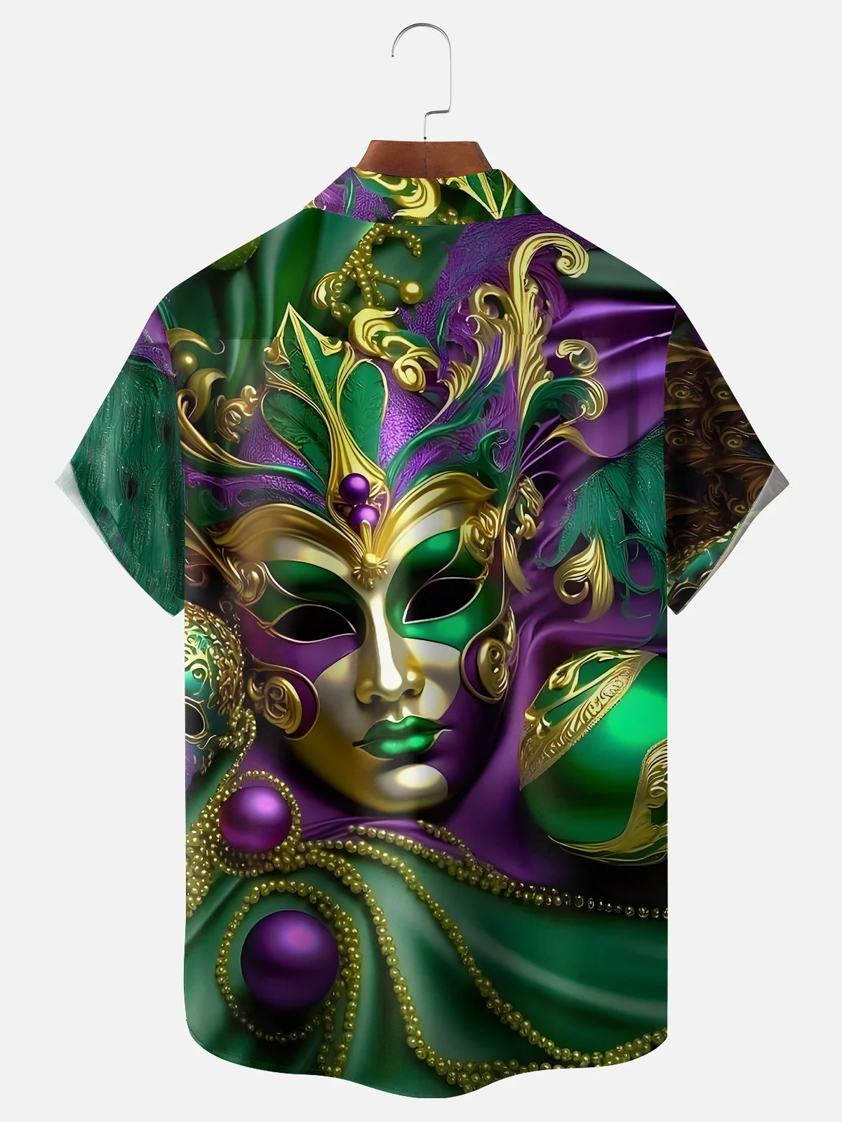 Moisture-wicking Mardi Gras Mask Art Green Purple Chest Pocket Casual Shirt