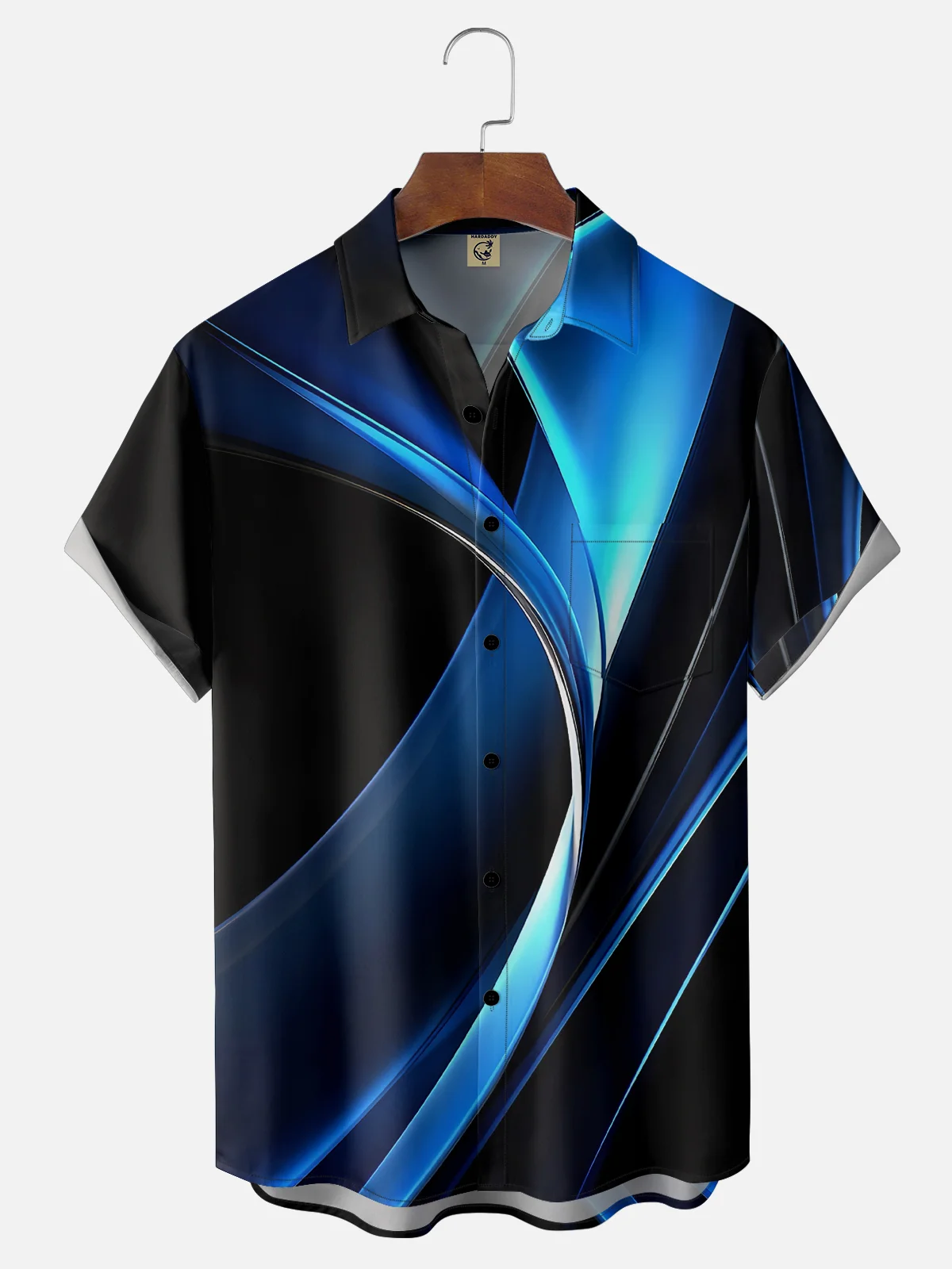 Moisture-wicking Abstract Classic Light Art Blue Chest Pocket Hawaiian Shirt