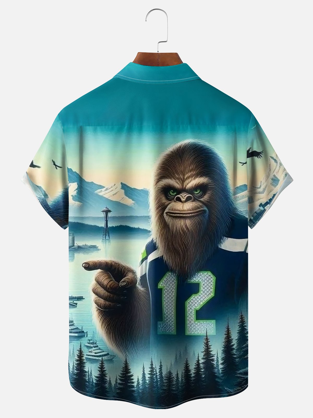 Moisture Wicking Seattle Art Rugby Bigfoot Chest Pocket Casual Shirt