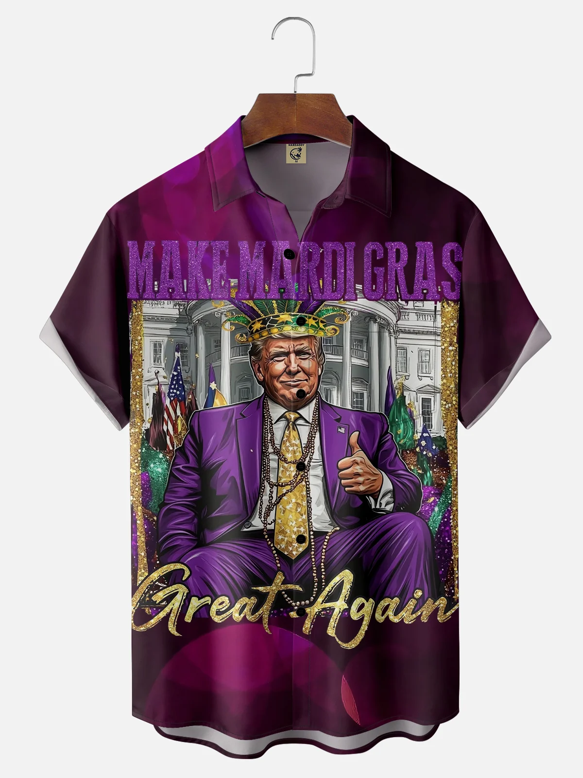 Moisture-wicking Trump Mardi Gras Great Again Chest Pocket Casual Shirt