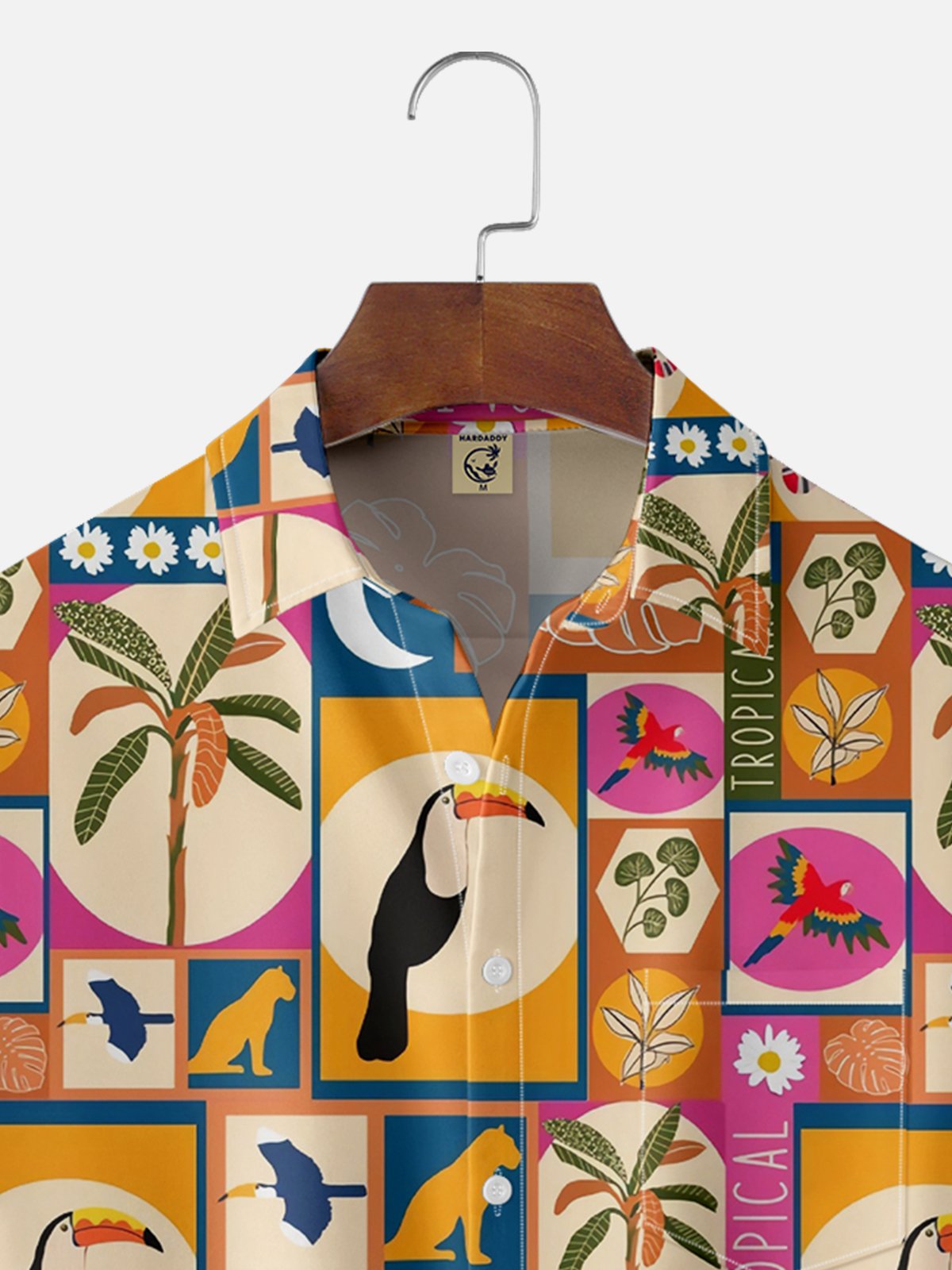 Moisture-wicking Toucan Coconut Tree Trellis Chest Pocket Hawaiian Shirt