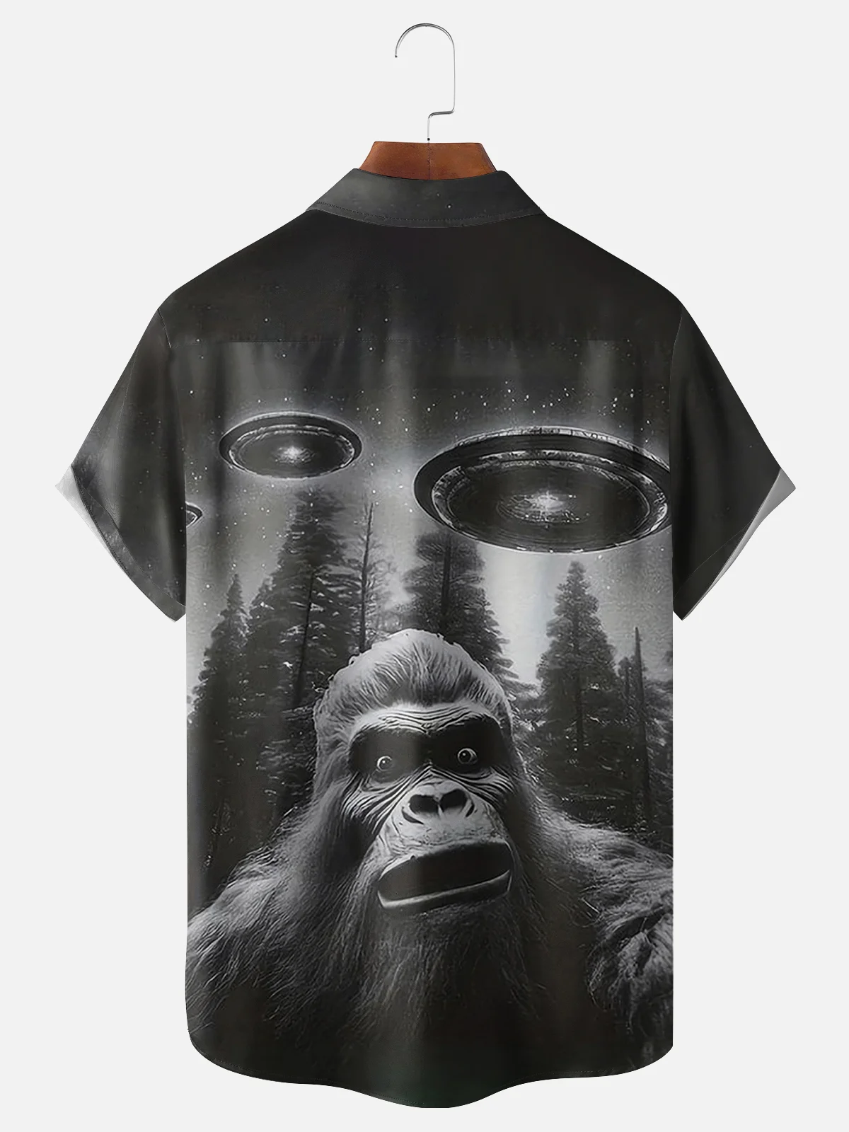 Moisture-wicking UFO Alien Bigfoot Black Chest Pocket Casual Shirt