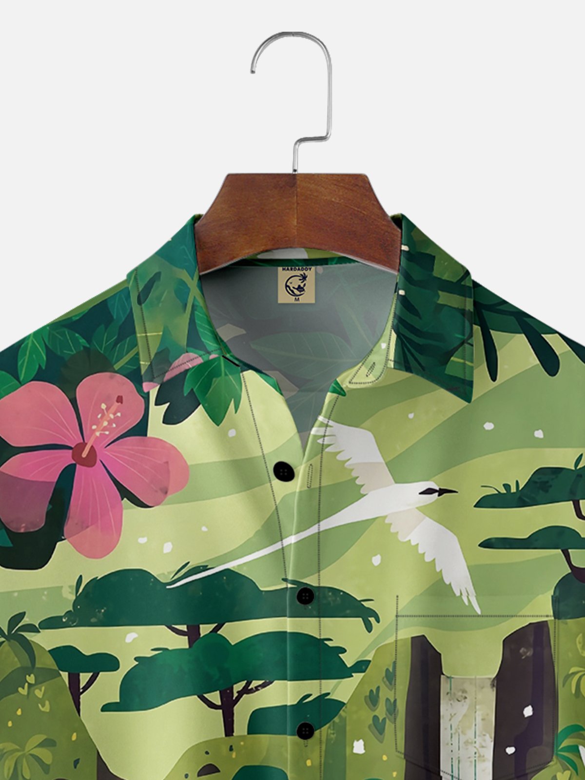 Moisture-wicking Landscape Birds Flowers Chest Pocket Casual Shirt