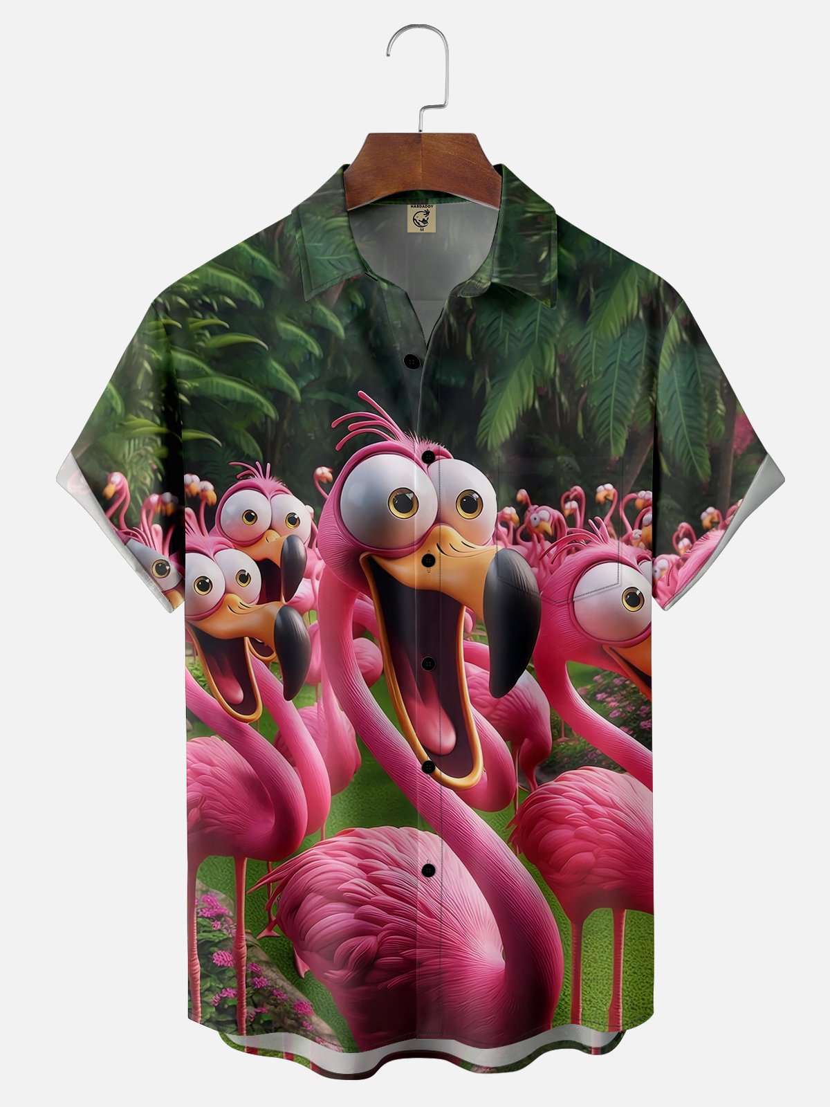 Moisture-wicking Flamingo Funny Shock Art Chest Pocket Hawaiian Shirt