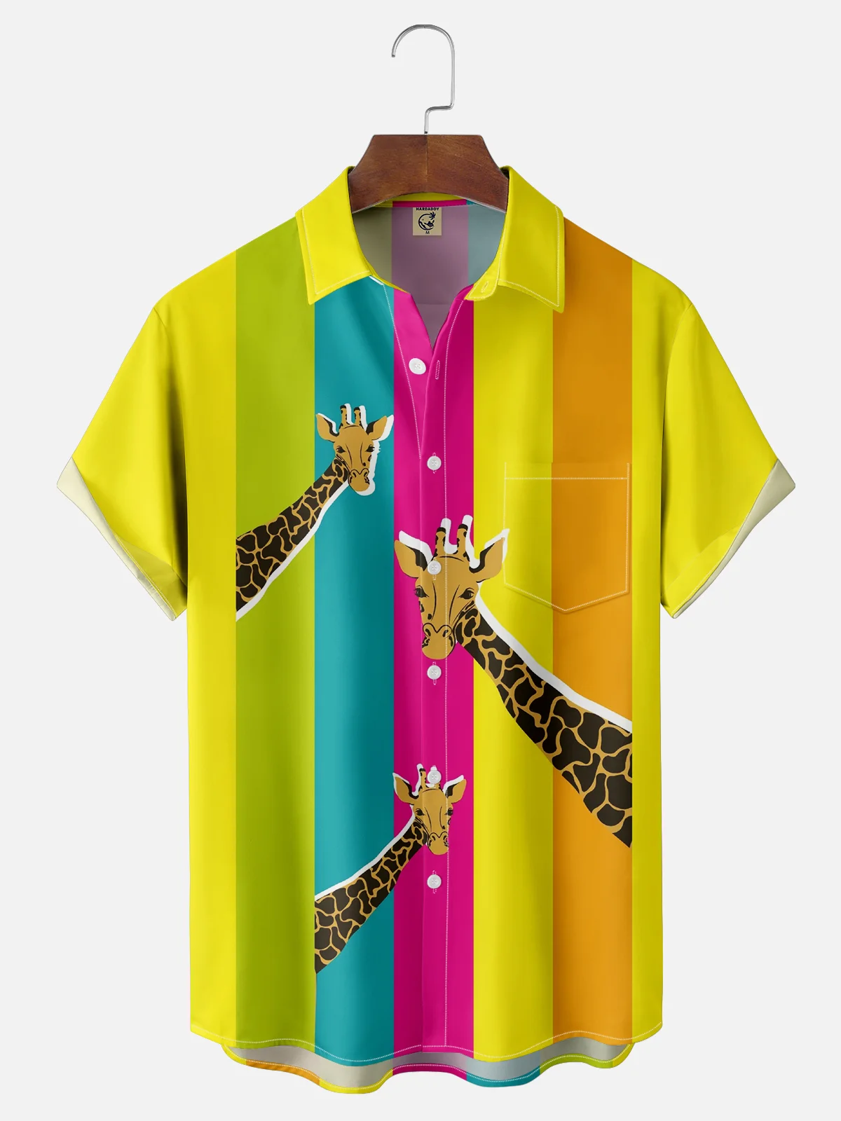 Moisture Wicking Stripes Giraffe Chest Pocket Hawaiian Shirt