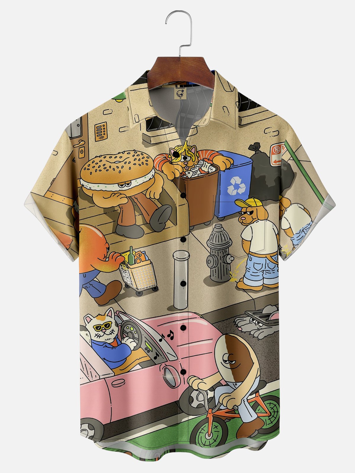 Moisture-wicking Cat Dog Burger Car Chest Pocket Casual Shirt