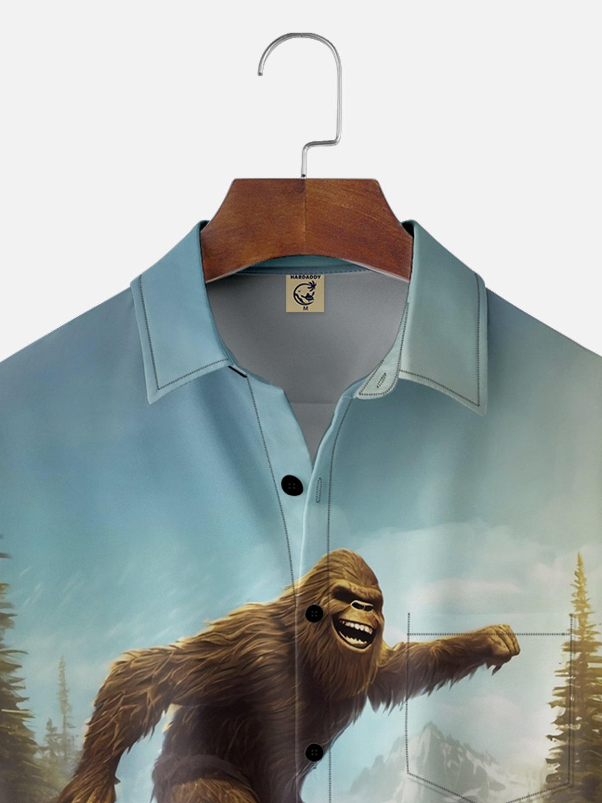 Moisture-wicking Bigfoot Surfing Waves Chest Pocket Hawaiian Shirt