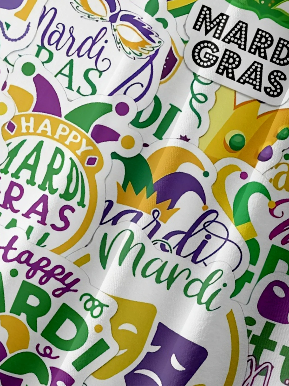 Moisture-wicking Mardi Gras Text Lettering Mask Chest Pocket Casual Shirt