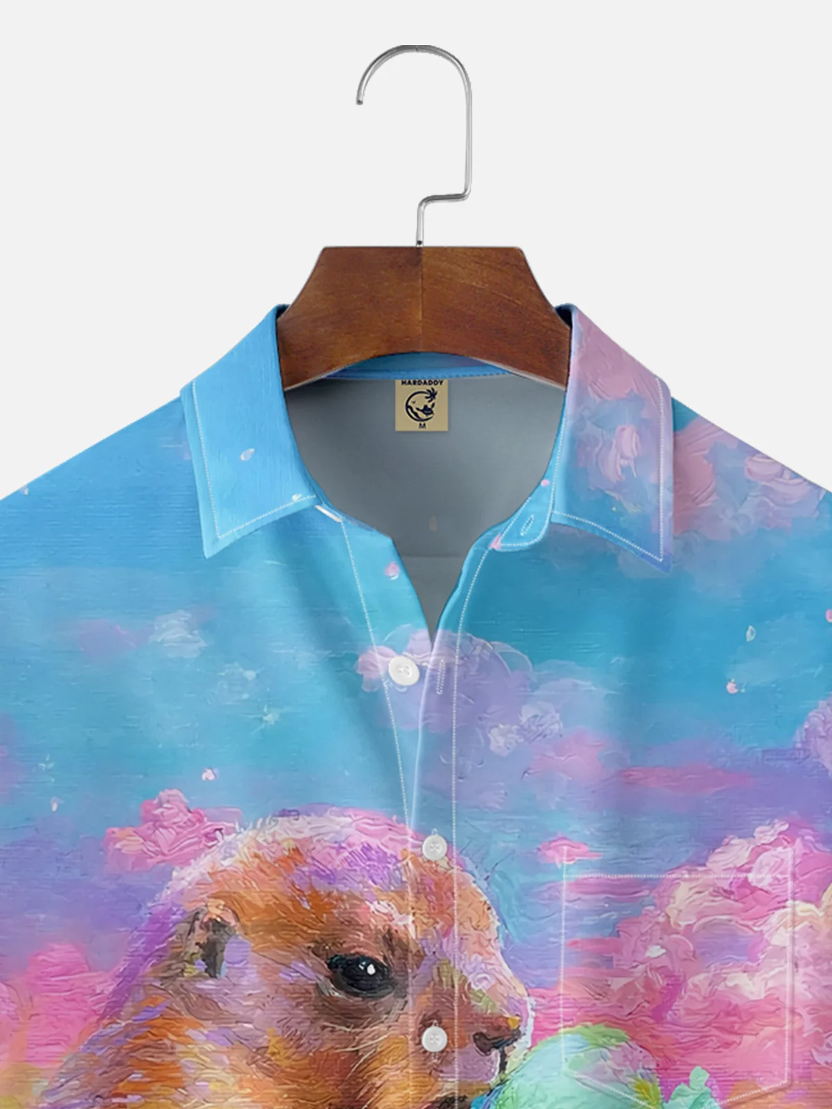 Moisture-wicking Artist's Creative Groundhog Eating Ice Cream Painting Chest Pocket Casual Shirt