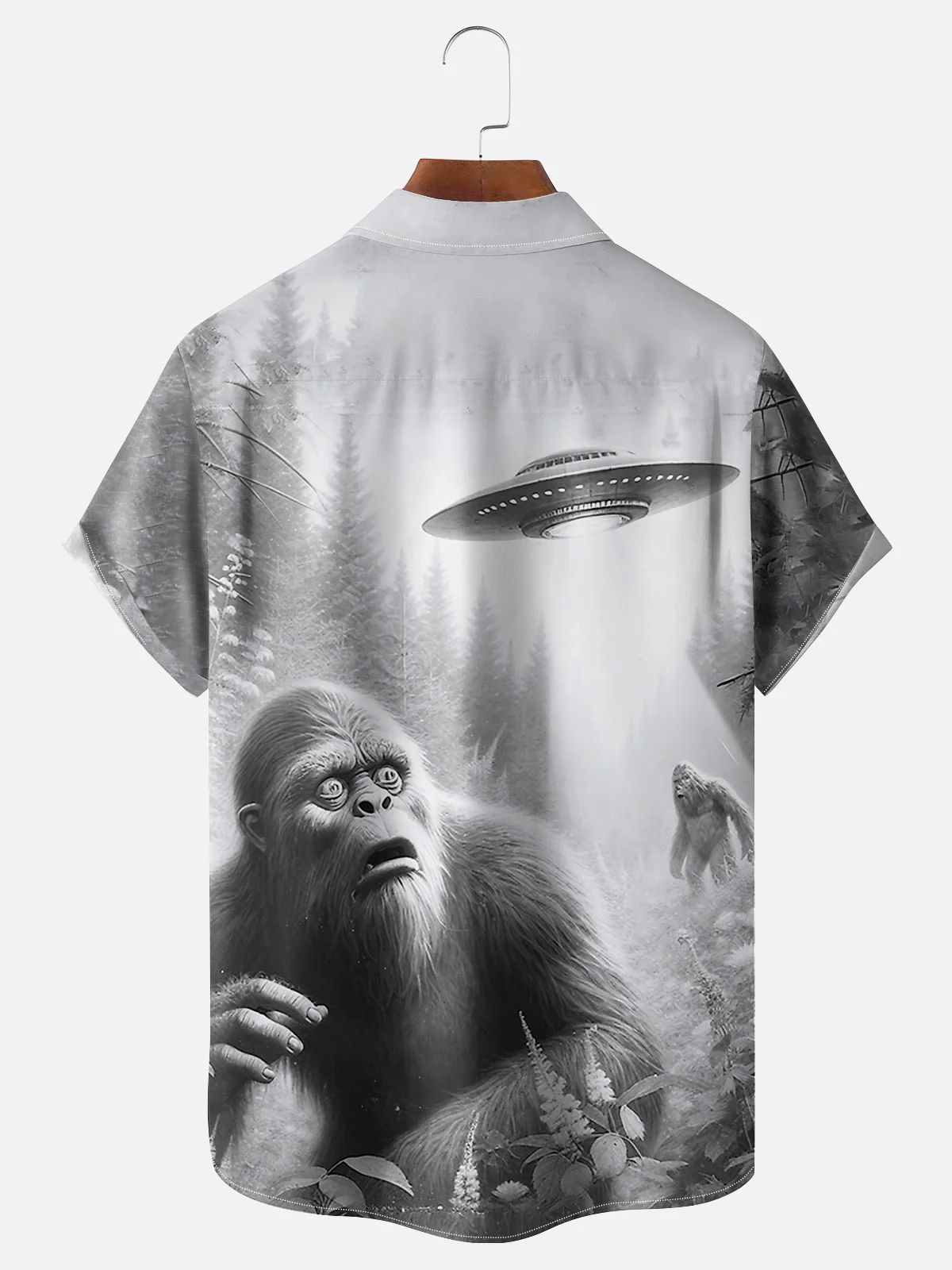 Moisture-wicking UFO Alien Bigfoot Art Chest Pocket Casual Shirt