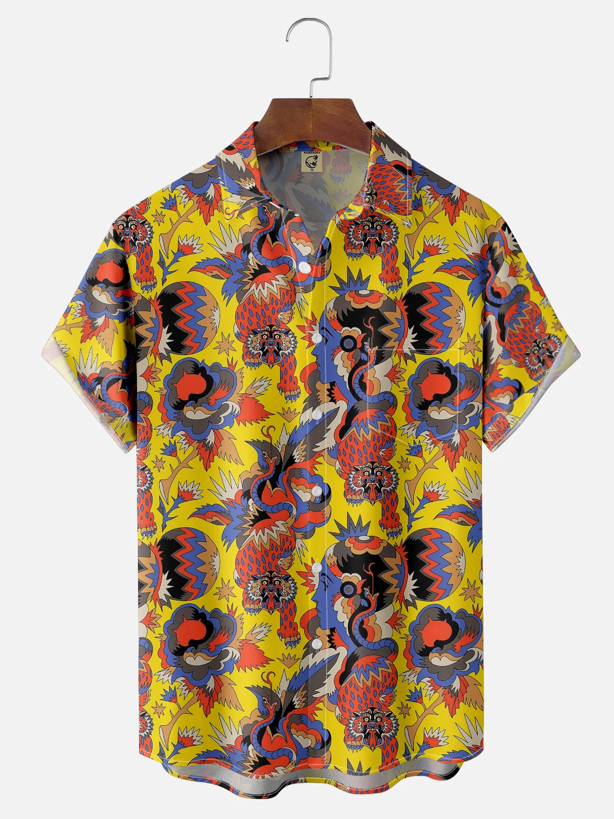 Moisture-wicking Tiger Character Pattern Chest Pocket Casual Shirt