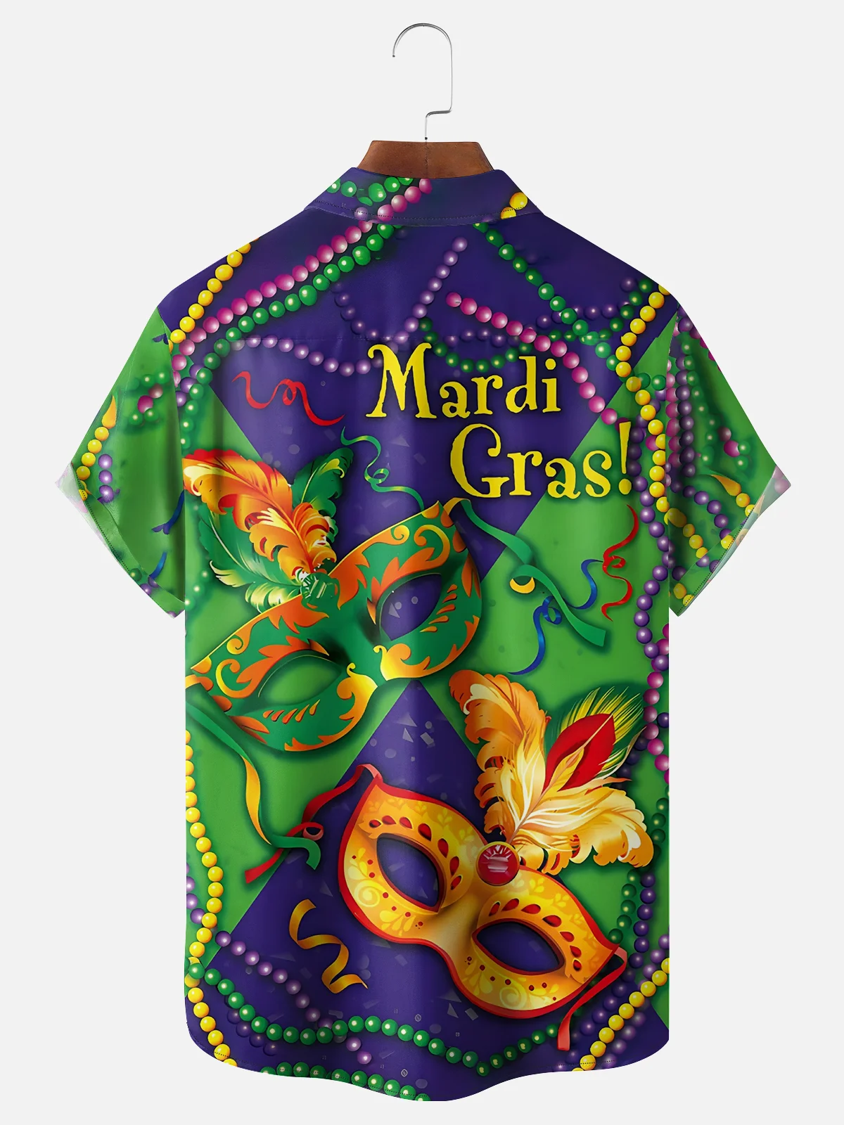 Moisture-wicking Mardi Gras Mask Contrast Color Stitching Chest Pocket Casual Shirt