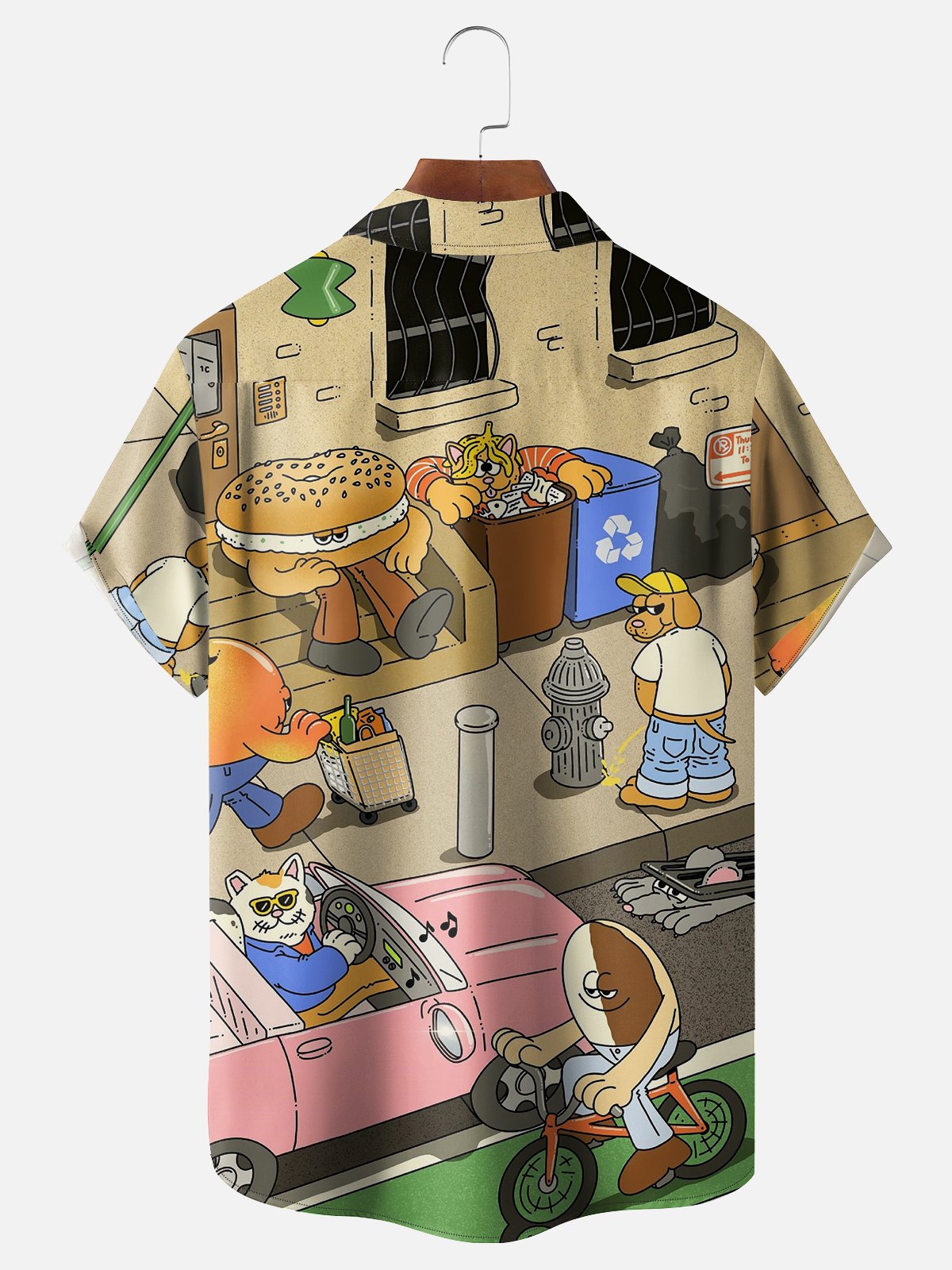 Moisture-wicking Cat Dog Burger Car Chest Pocket Casual Shirt