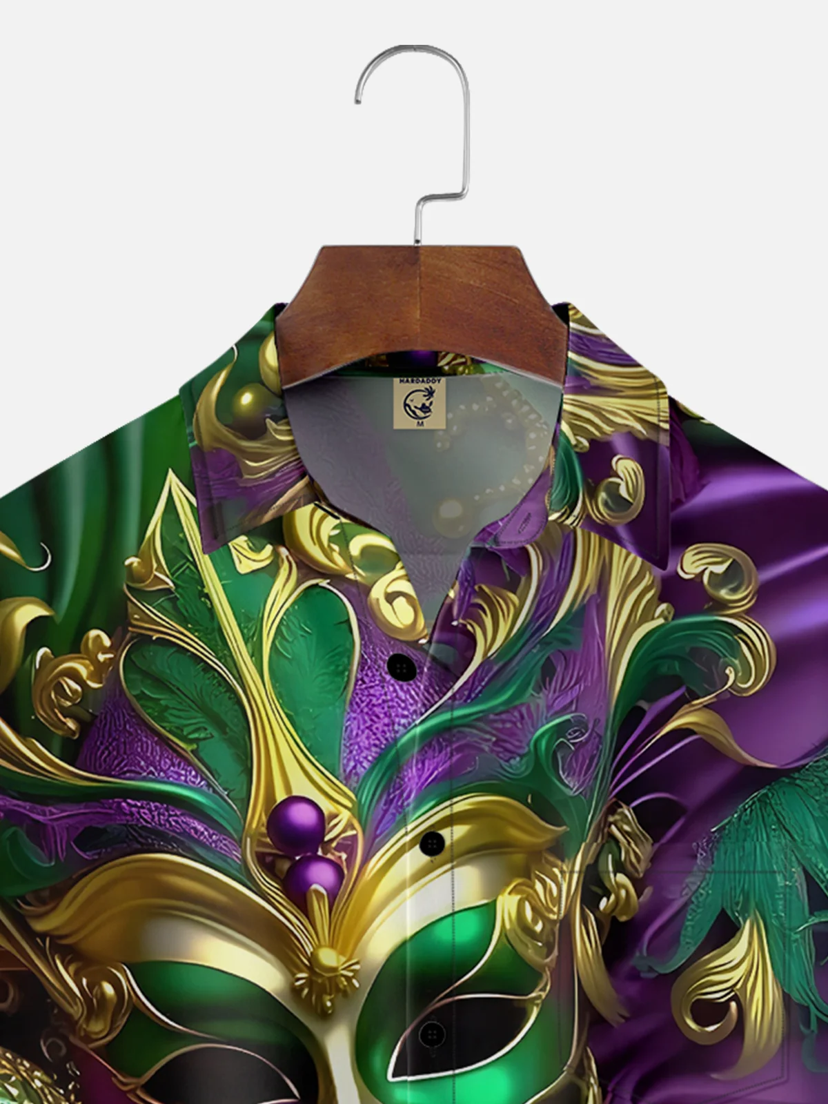 Moisture-wicking Mardi Gras Mask Art Green Purple Chest Pocket Casual Shirt