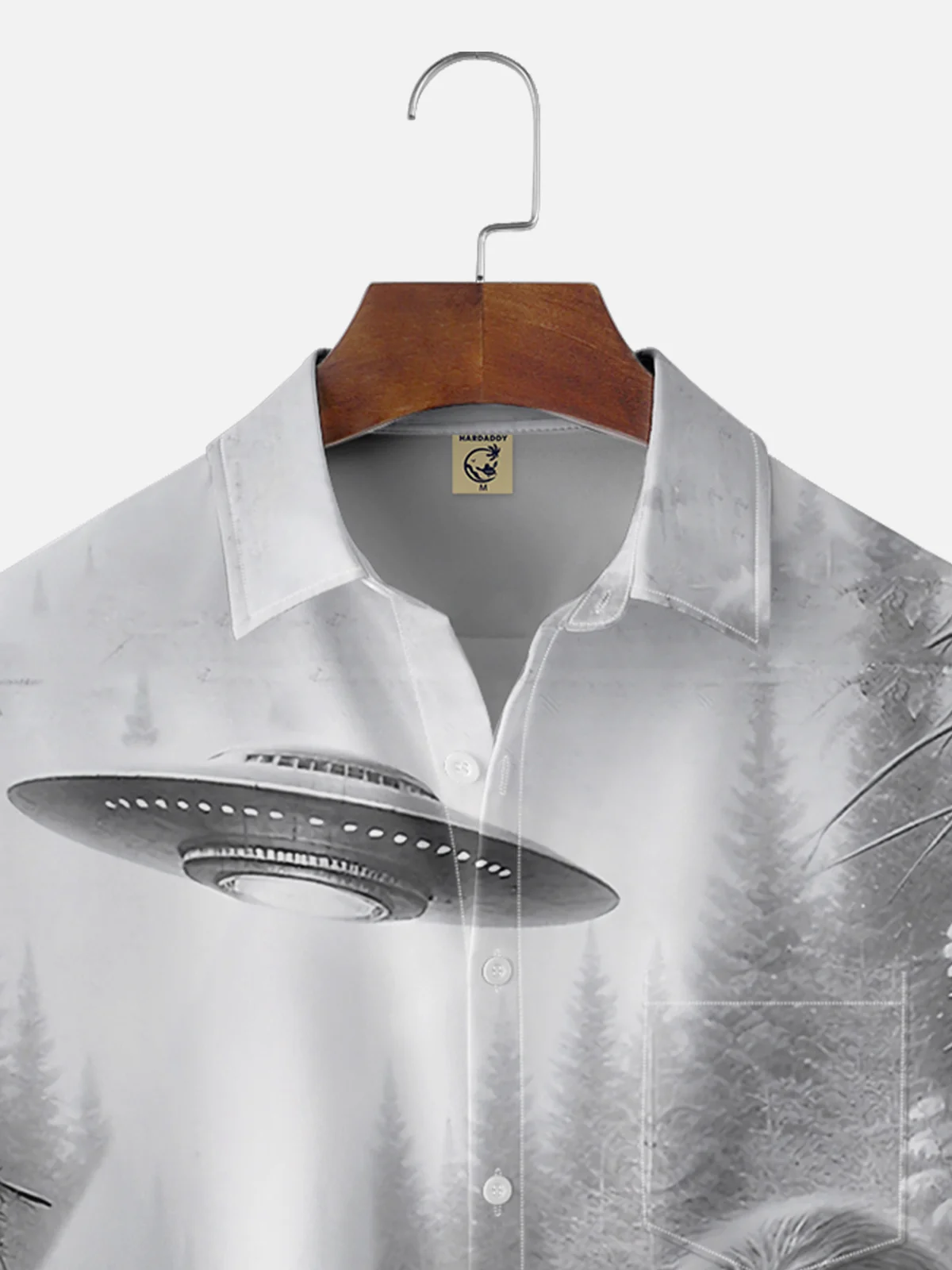 Moisture-wicking UFO Alien Bigfoot Art Chest Pocket Casual Shirt