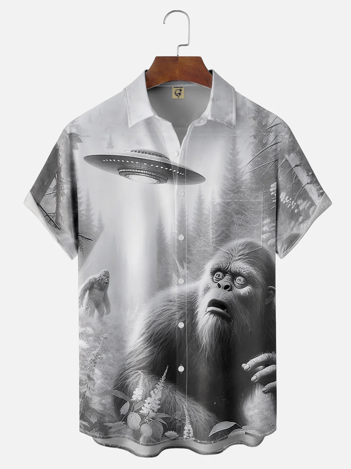 Moisture-wicking UFO Alien Bigfoot Art Chest Pocket Casual Shirt