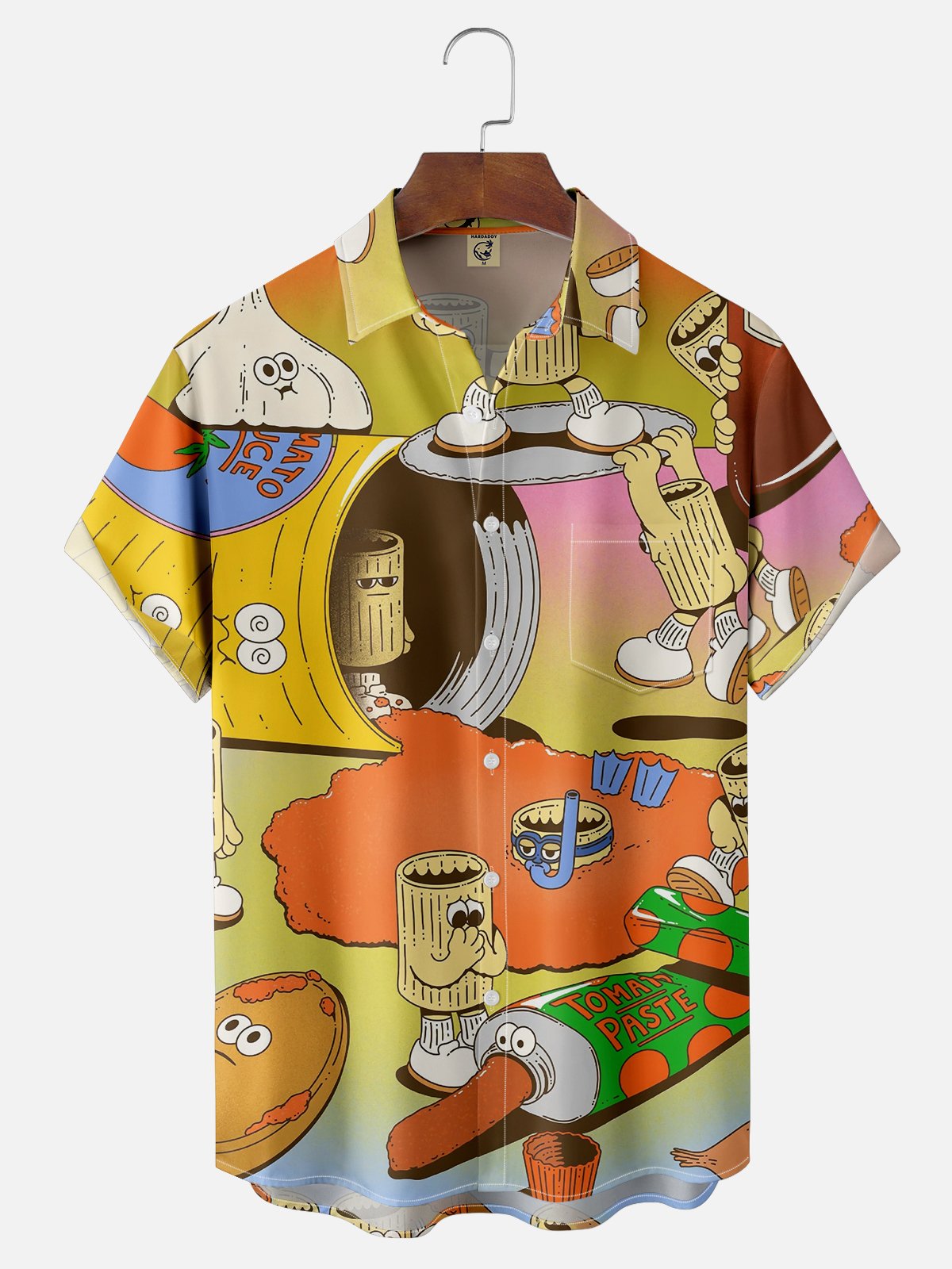 Moisture-wicking Cartoon Fun Gradient Color Chest Pocket Casual Shirt